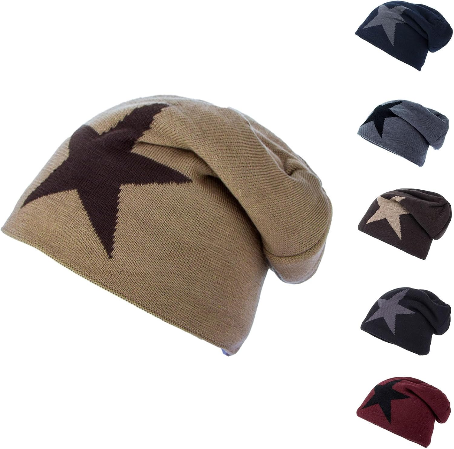 Cambkatl Mens Star Graphic Slouchy Beanie