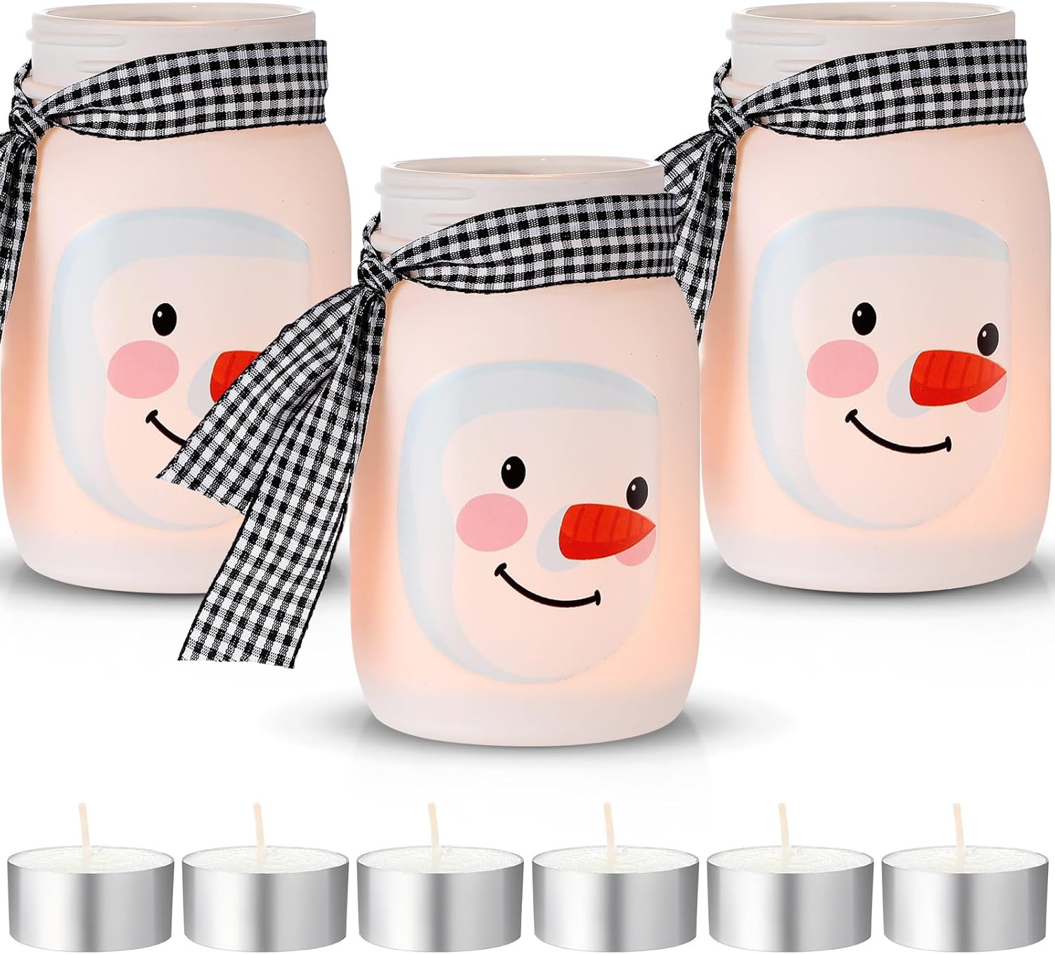 Honeydak 3 Pcs Christmas Centerpiece with Tea Lights and Candles Snowman