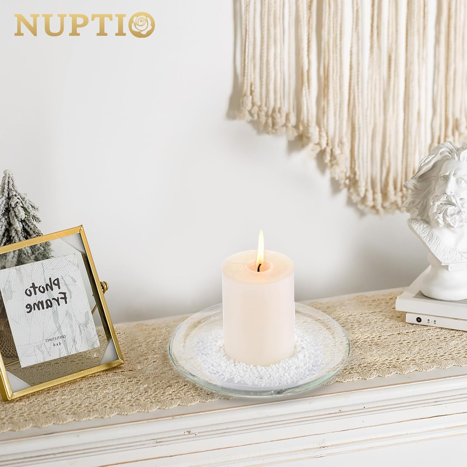 Nuptio Clear Glass Candle Holder 7 Inches Wedding Centerpiece Tray