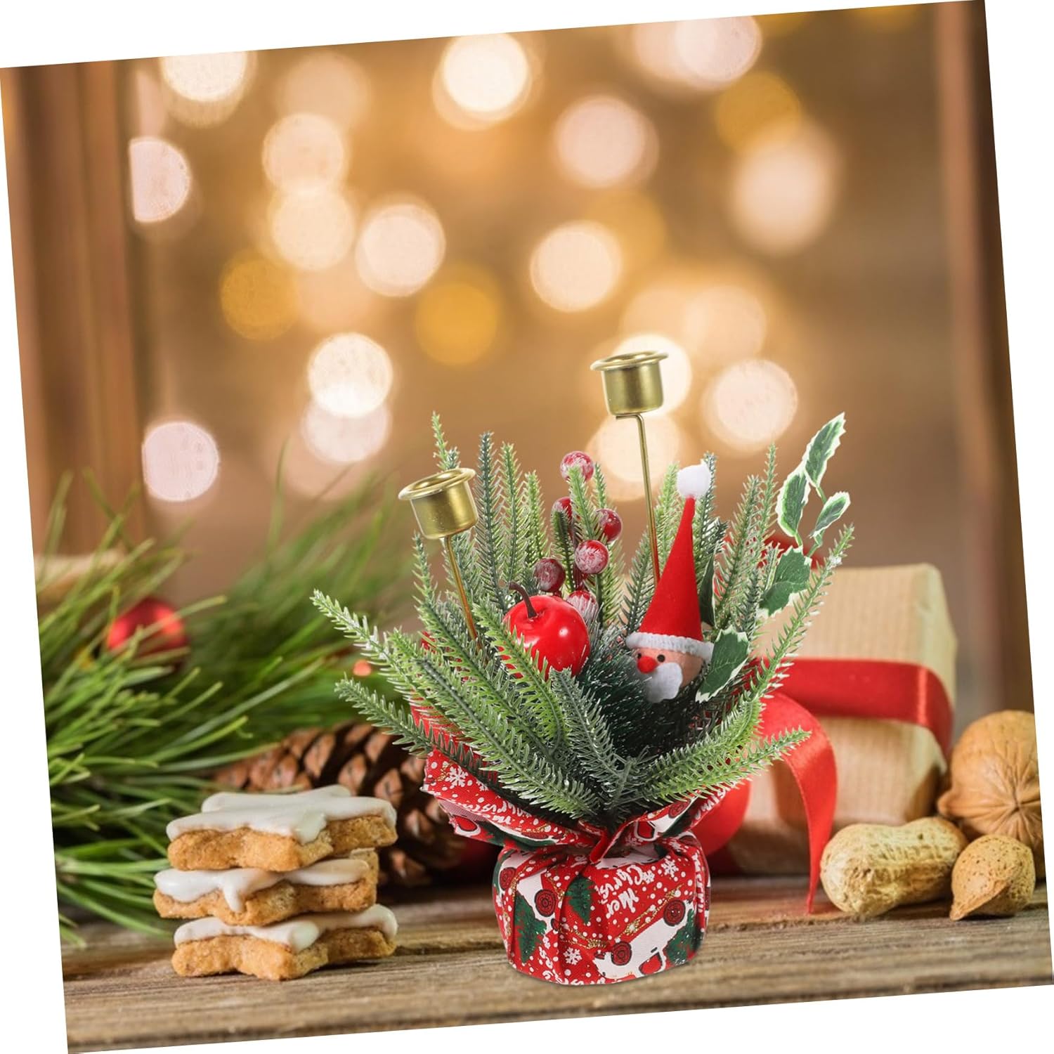 BUGUUYO Christmas Candle Holder with Realistic Fruit Bouquet