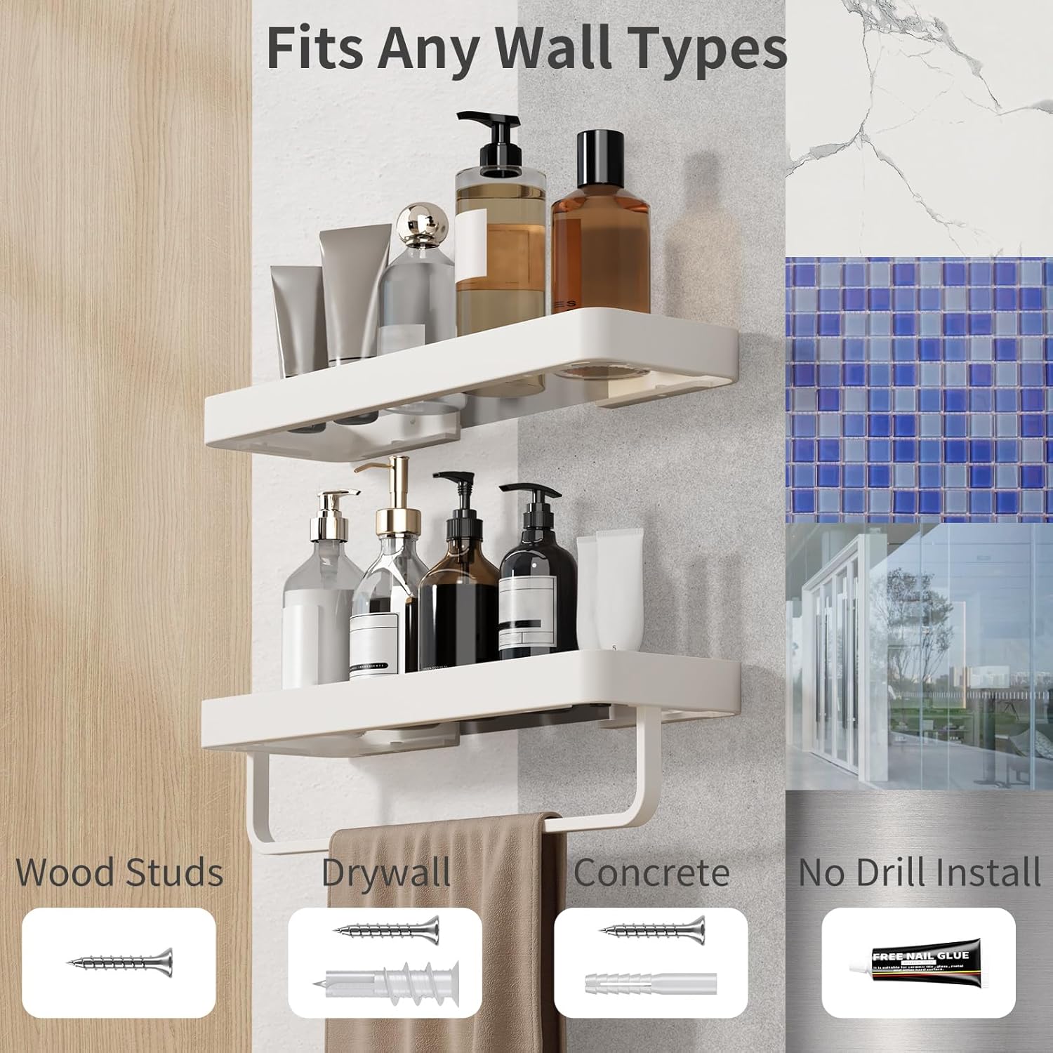 Danpoo 16-Inch Floating Bathroom Shelves with Towel Bar