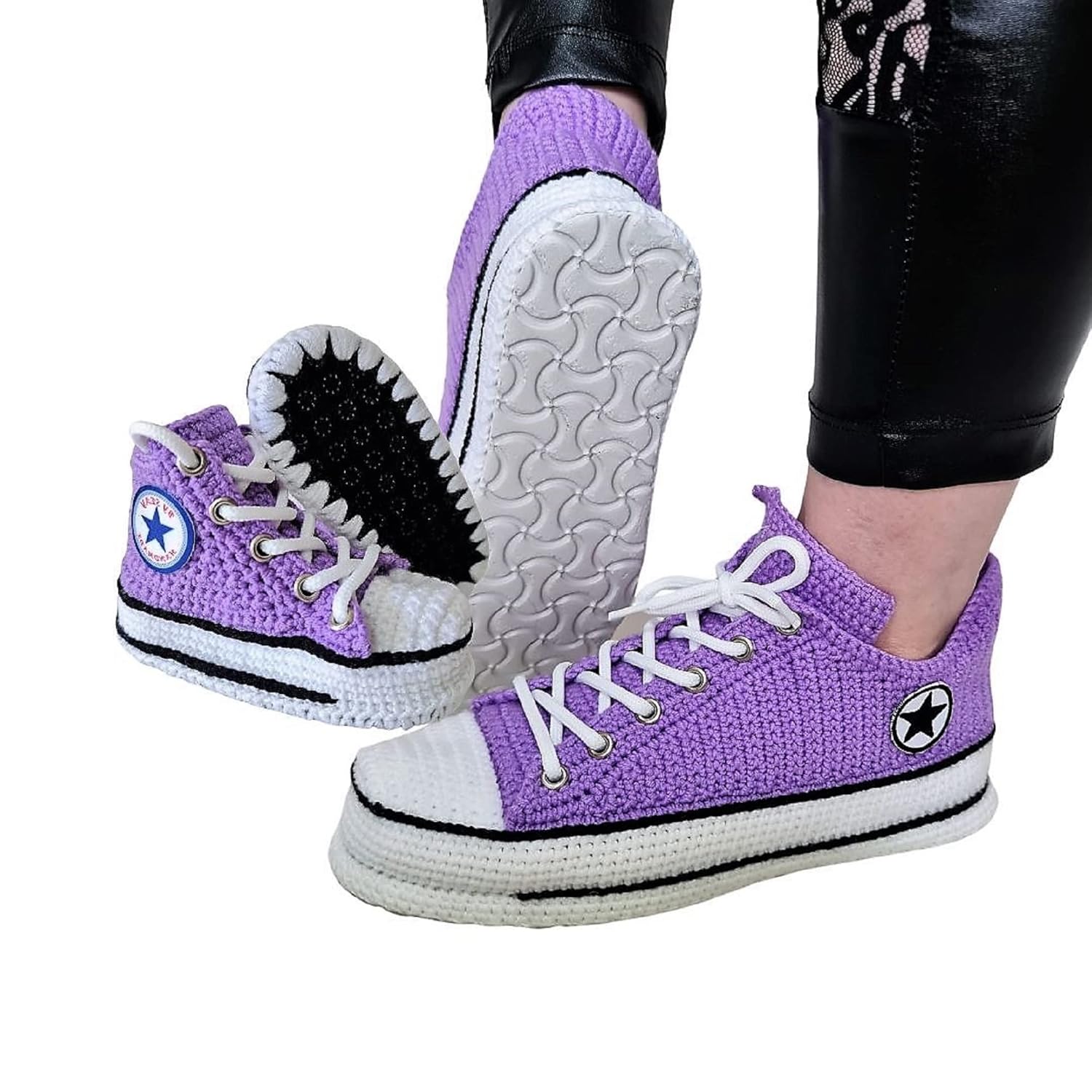 Purple Matching Family Slippers Organic Cotton Boots Sneakers Socks