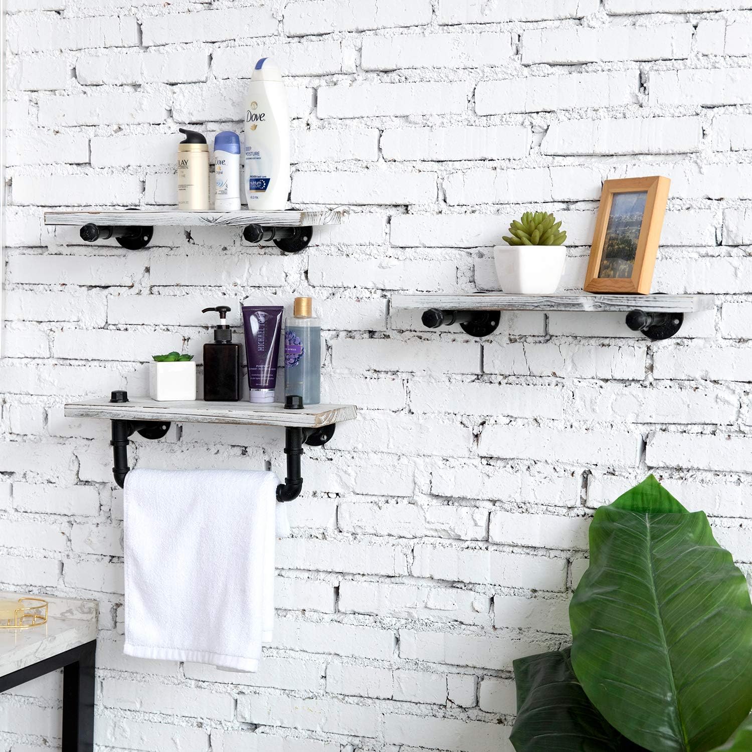 MyGift 3-Piece Floating Shelf Set with Towel Bar