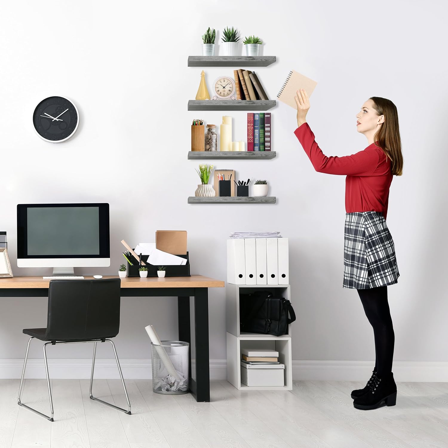 Sorbus Floating Shelves 4 Pack 16 Grey Wall Mount Storage