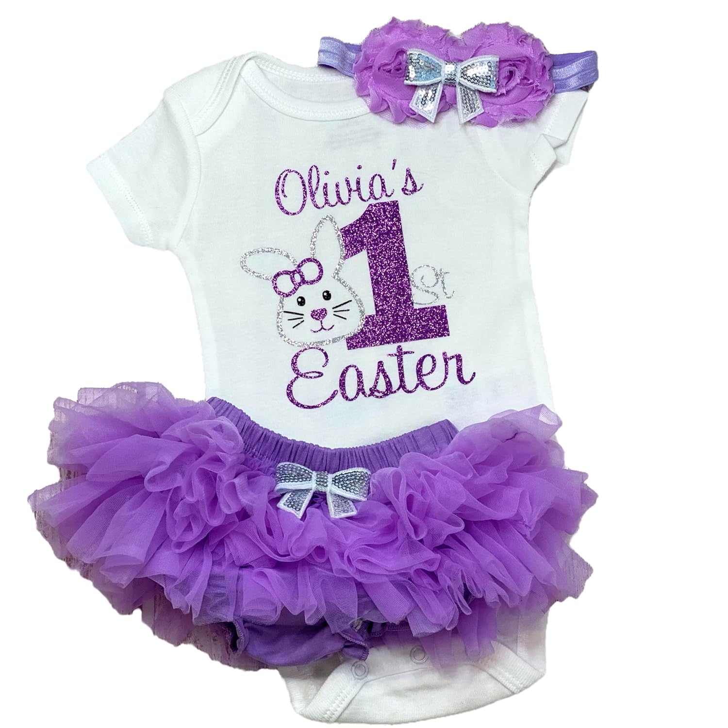 Handmade Personalized Easter Baby Girl Bodysuit Set