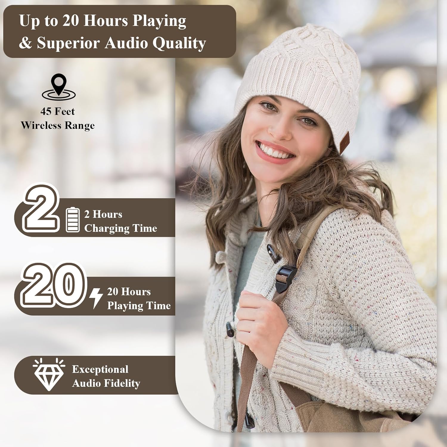 ASIILOVI Bluetooth Beanie with 20hr Playtime