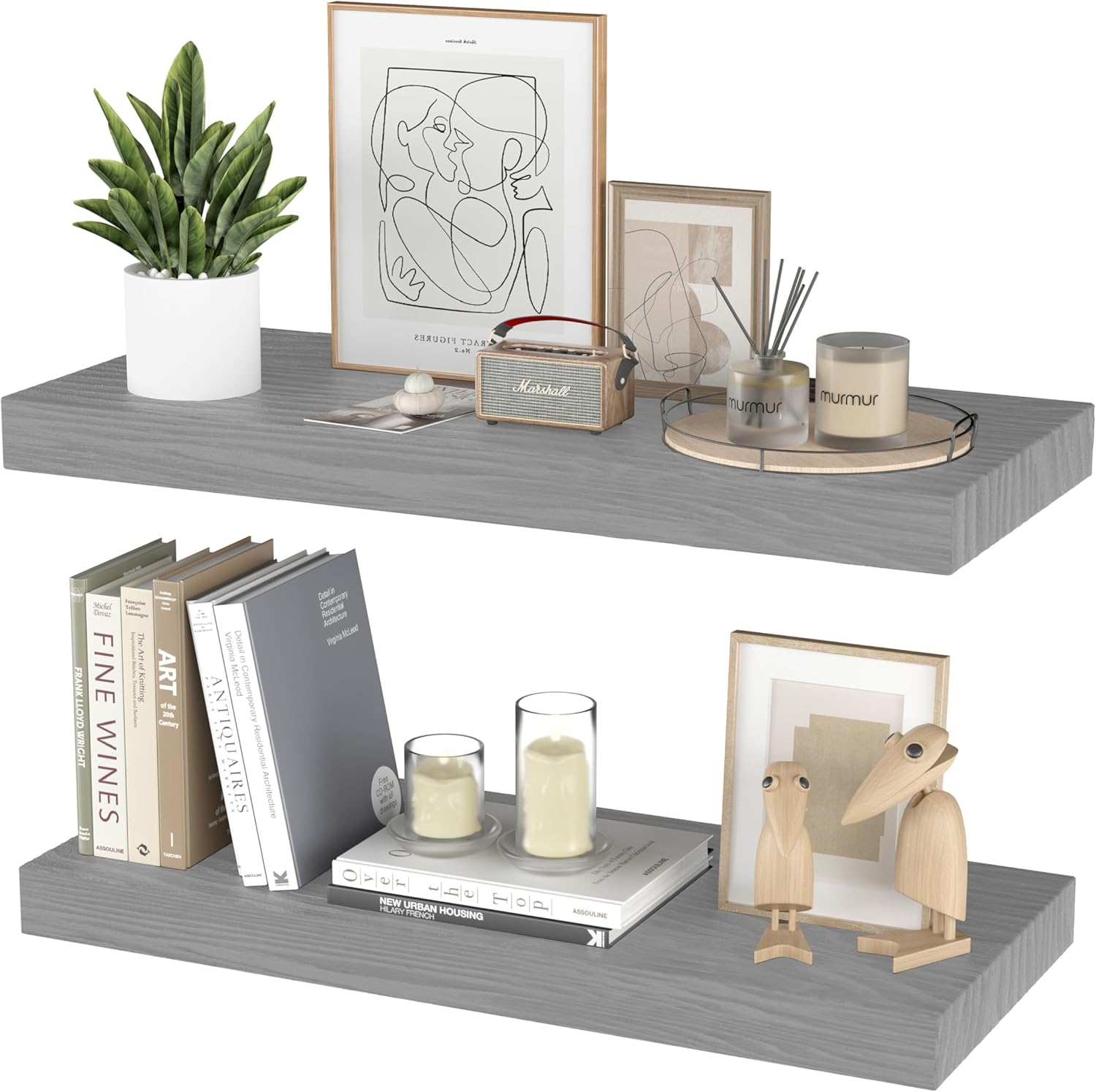PopiShelves Floating Shelves Set of 2 17 Inch Natural Wood Grey 1