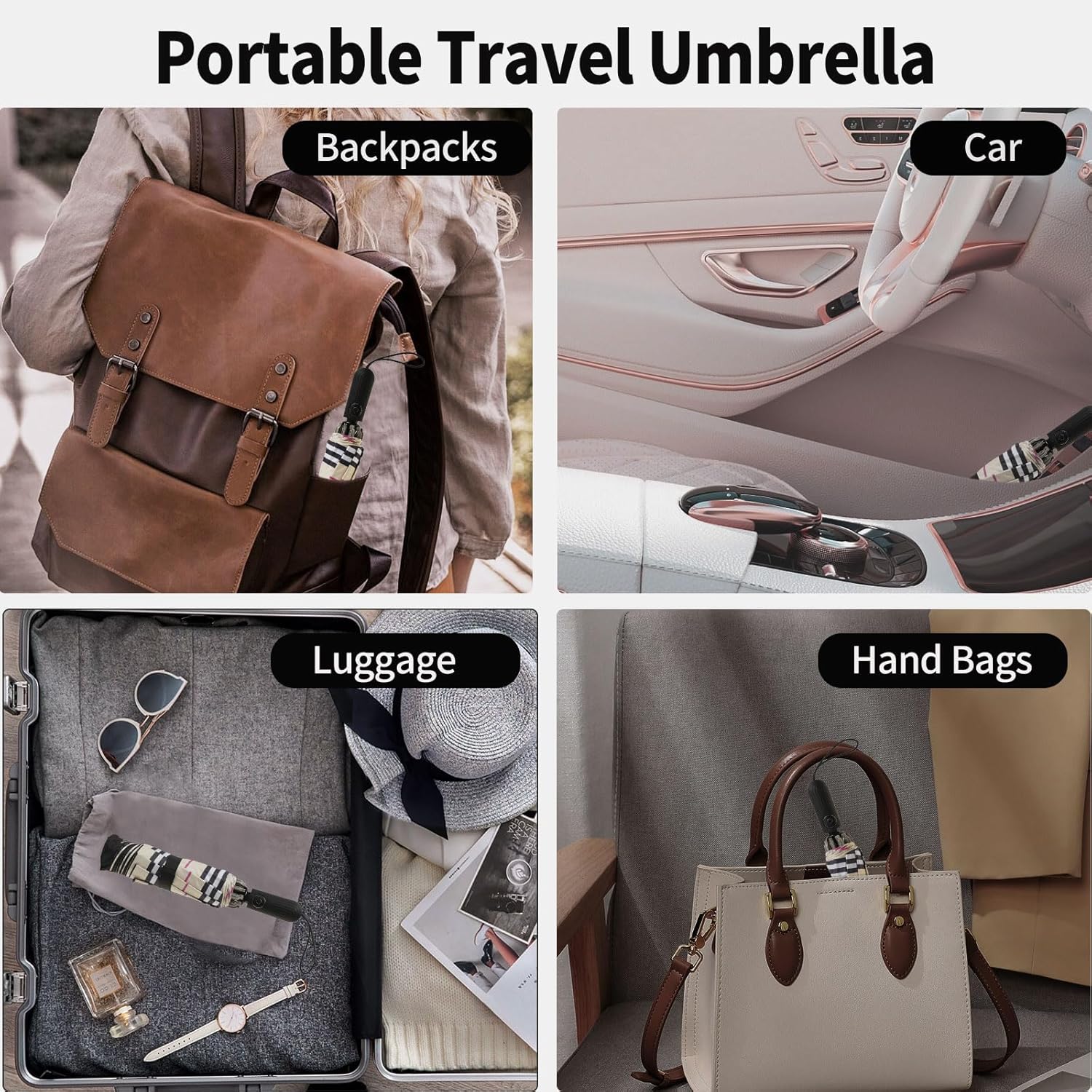 Compact Travel Umbrella with Inverted Design
