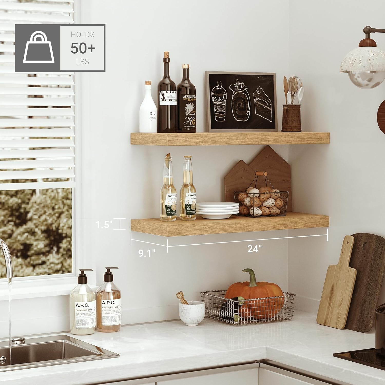 Vivelove Long Floating Shelves Set of 2 with Invisible Brackets