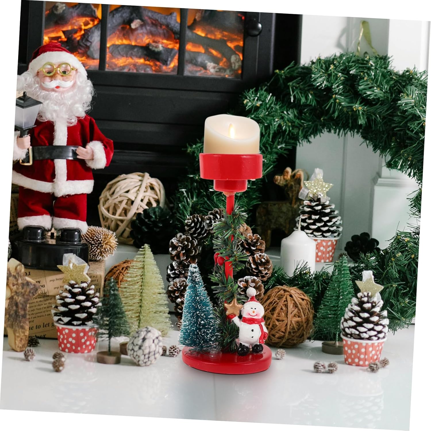 Christmas Candle Stand with Snowman Decor