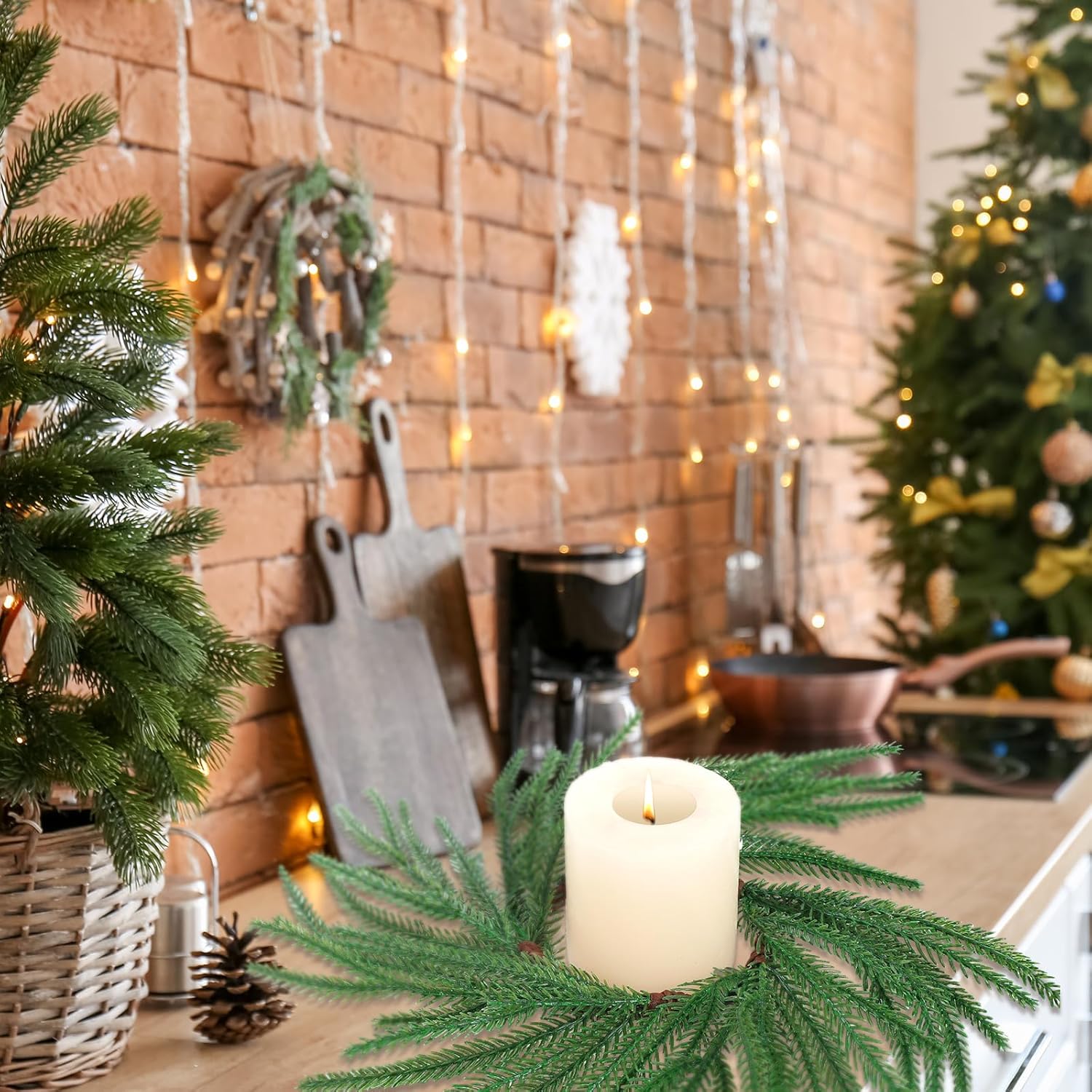 Christmas Candle Wreath 10 Inch Artificial Norfolk Pine 6pcs