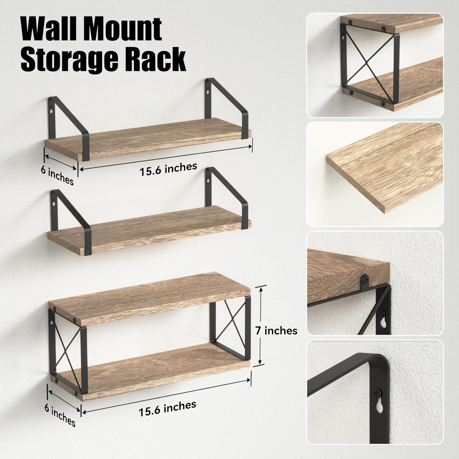 RICHER HOUSE Floating Bathroom Shelves with X-Structure Frame - Brown