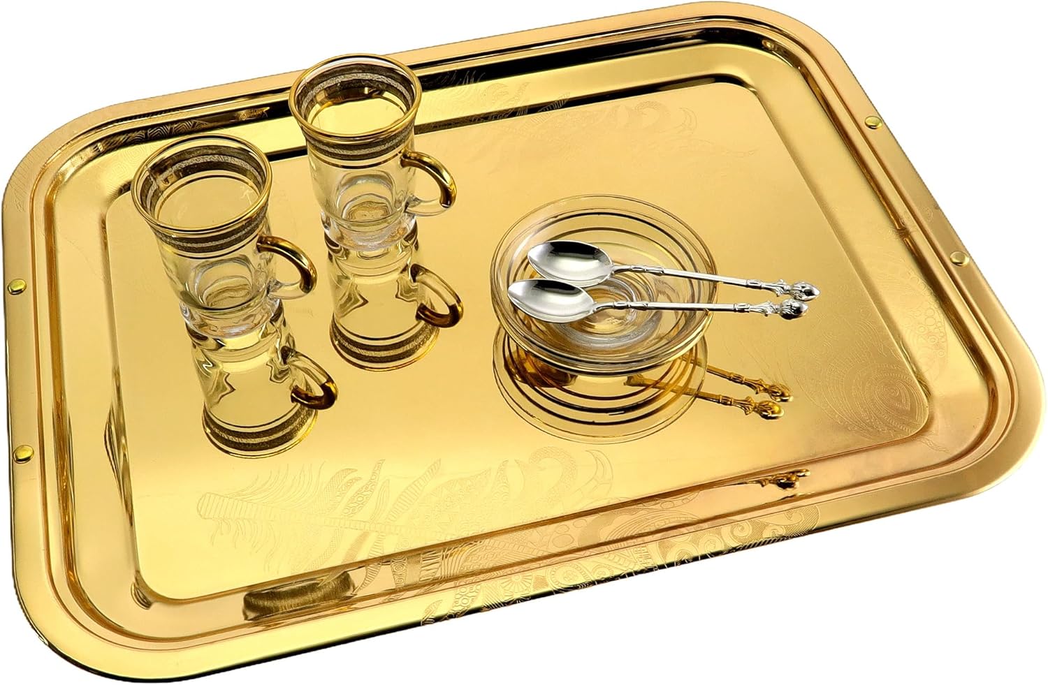 Pack of 2 17 x 131 Iron Gold Plated Serving Trays