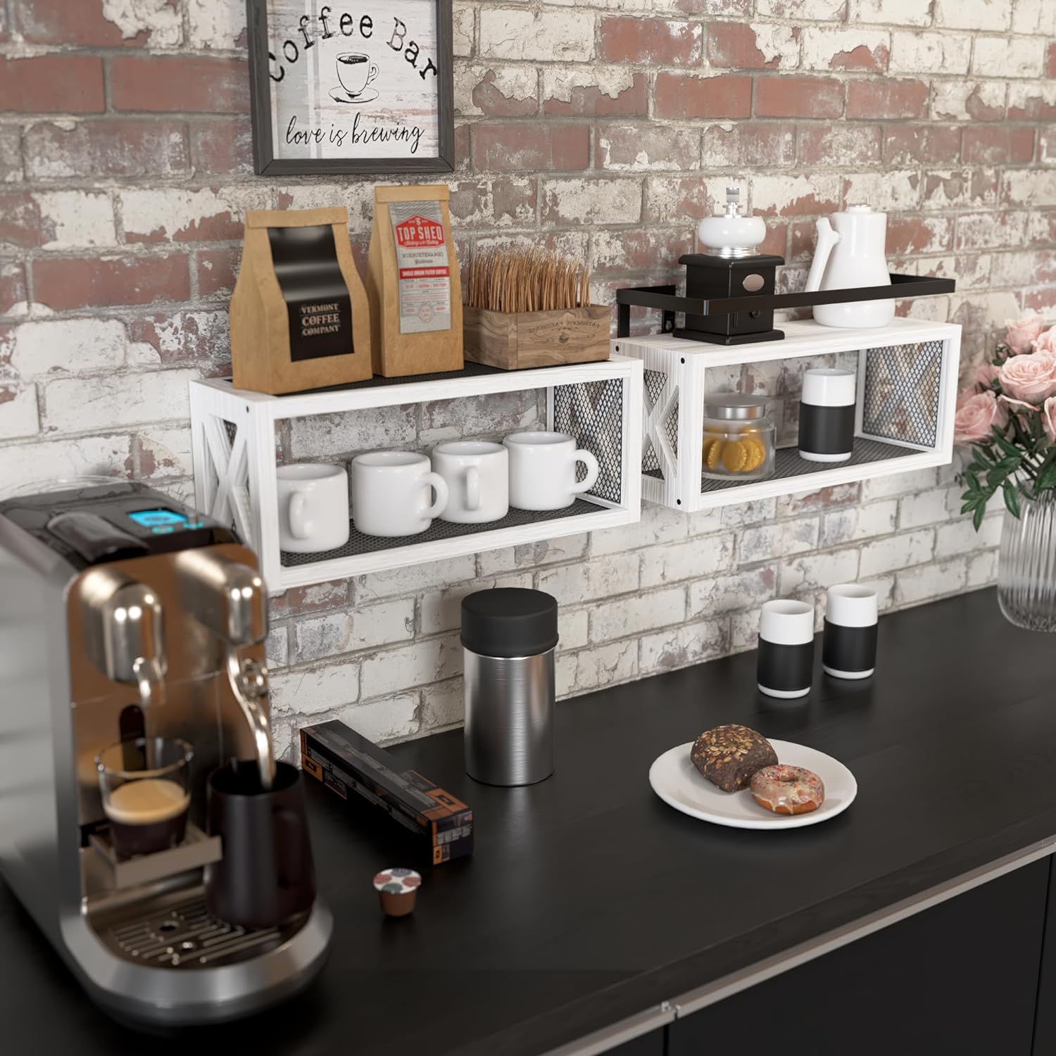 RICHER HOUSE Floating Shelves with Guardrail - White
