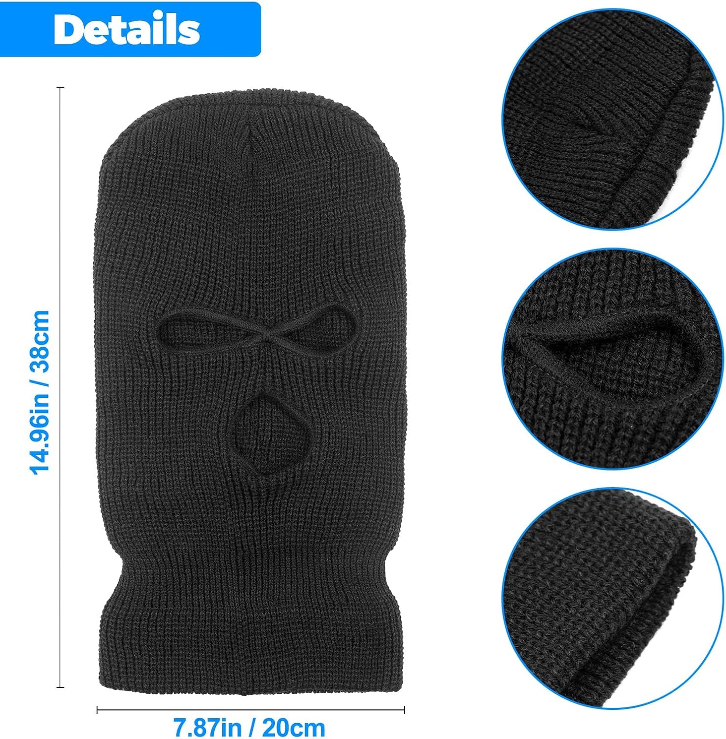 Tmflexe 2-Piece 3-Hole Ski Mask Winter Balaclava