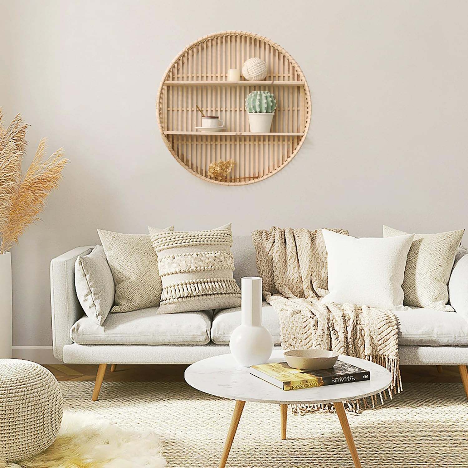 3 Tier Rattan Wall Shelf Boho Farmhouse Decor