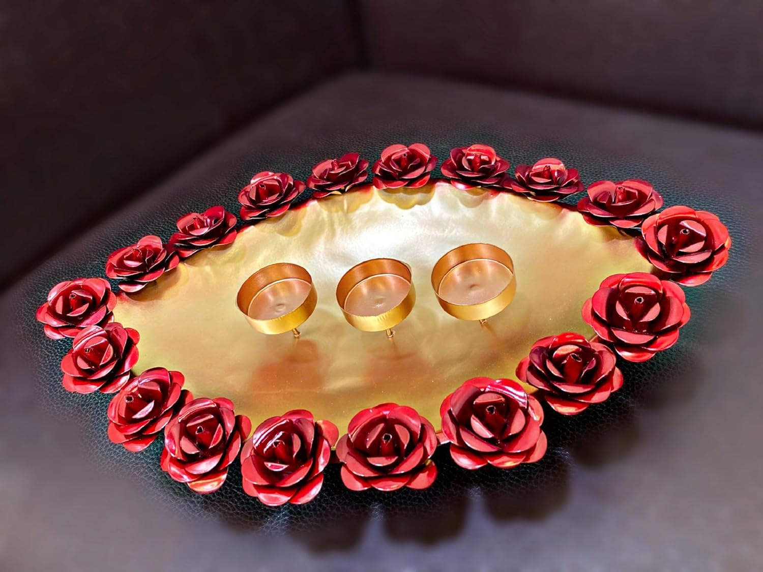 Next In Crafts Gold Metal Diya Shape Flower Urli Bowl