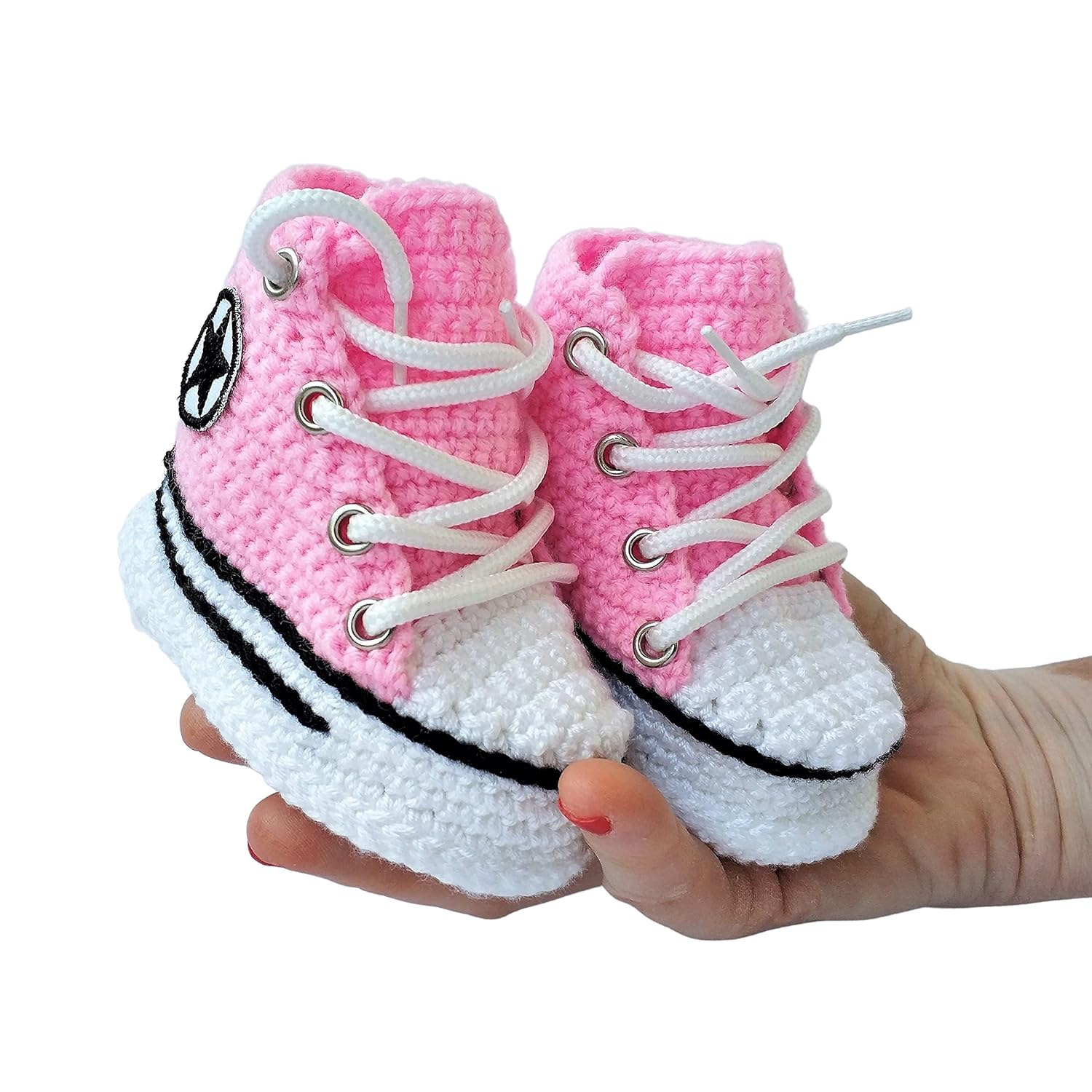 Handmade Merino Wool Pink Baby Booties Sneakers