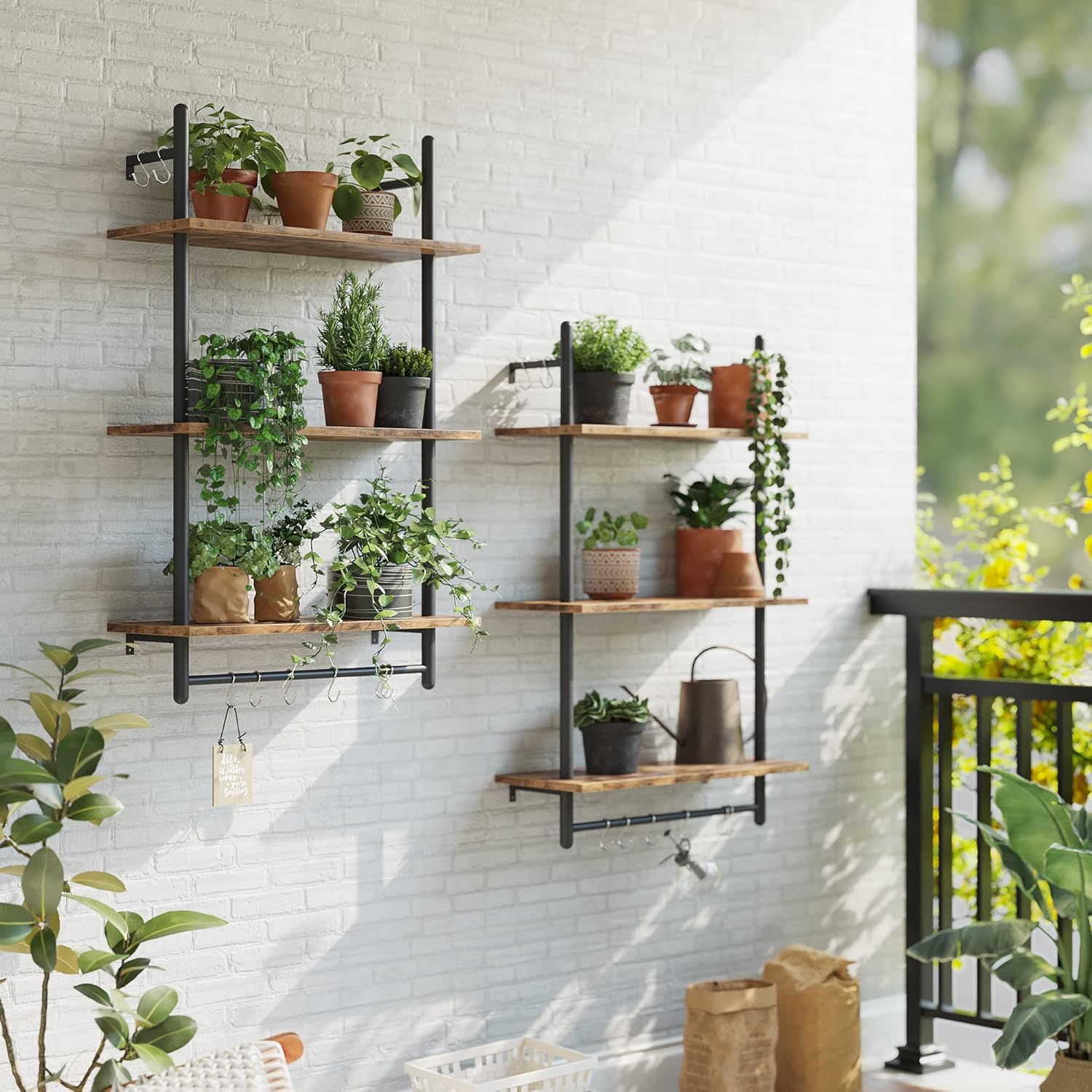Bestier 3 Tier Floating Wall Shelves with Towel Bar and Hooks