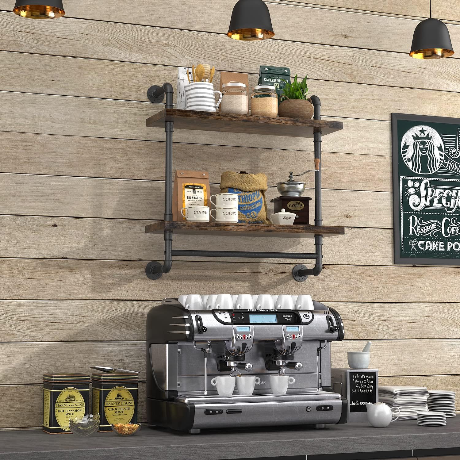 Helsin 24inch Floating Shelf with Iron Pipe and Towel Rack