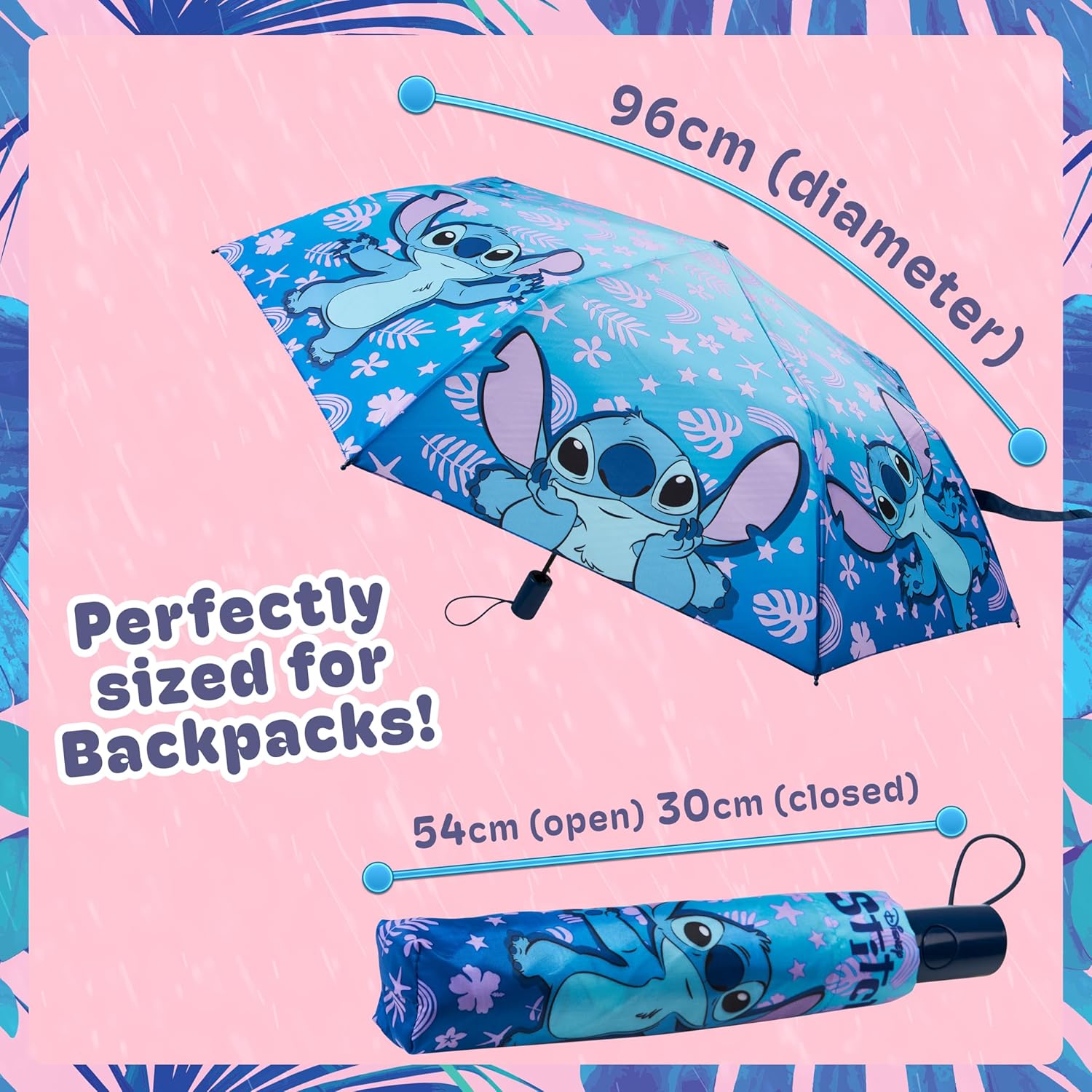 Disney Automatic Umbrella - Compact Lightweight Folding Travel Umbrella