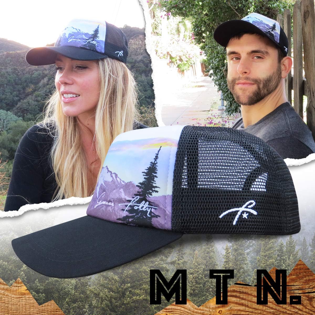 Grace Folly Mountain Trucker Hat for Men or Women