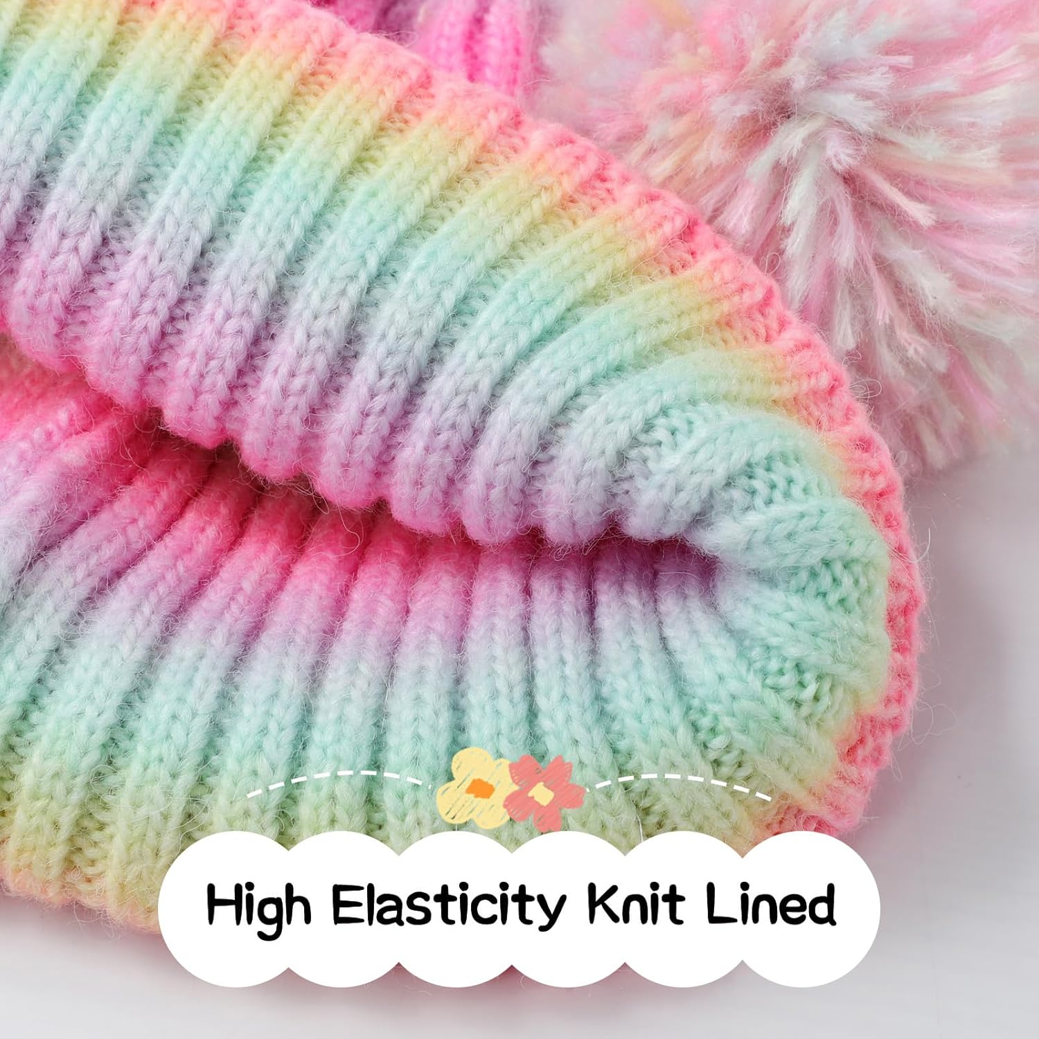 ACTLATI Kids Winter Knitted Beanie with Pom Pom Ears