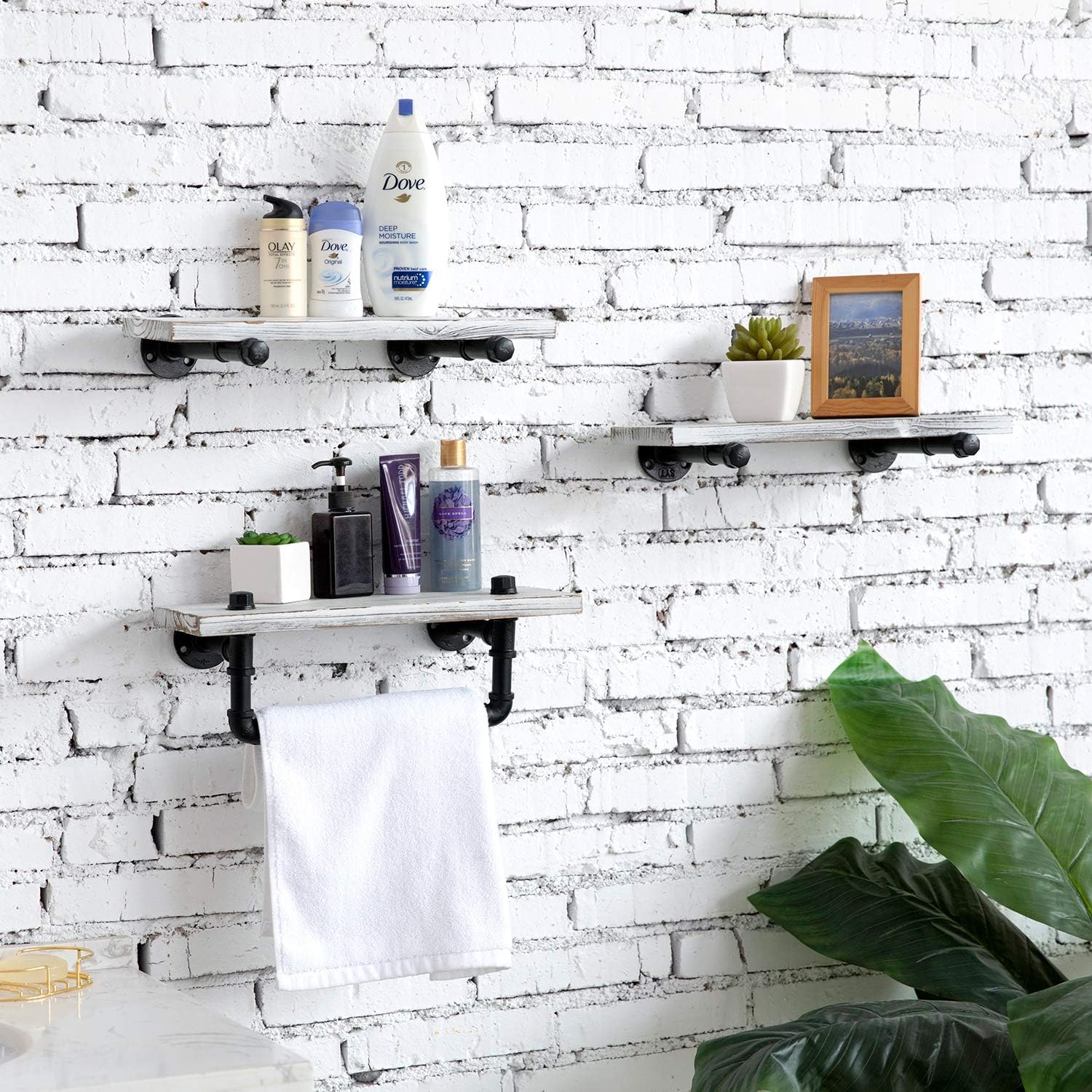 MyGift 3-Piece Floating Shelf Set with Towel Bar
