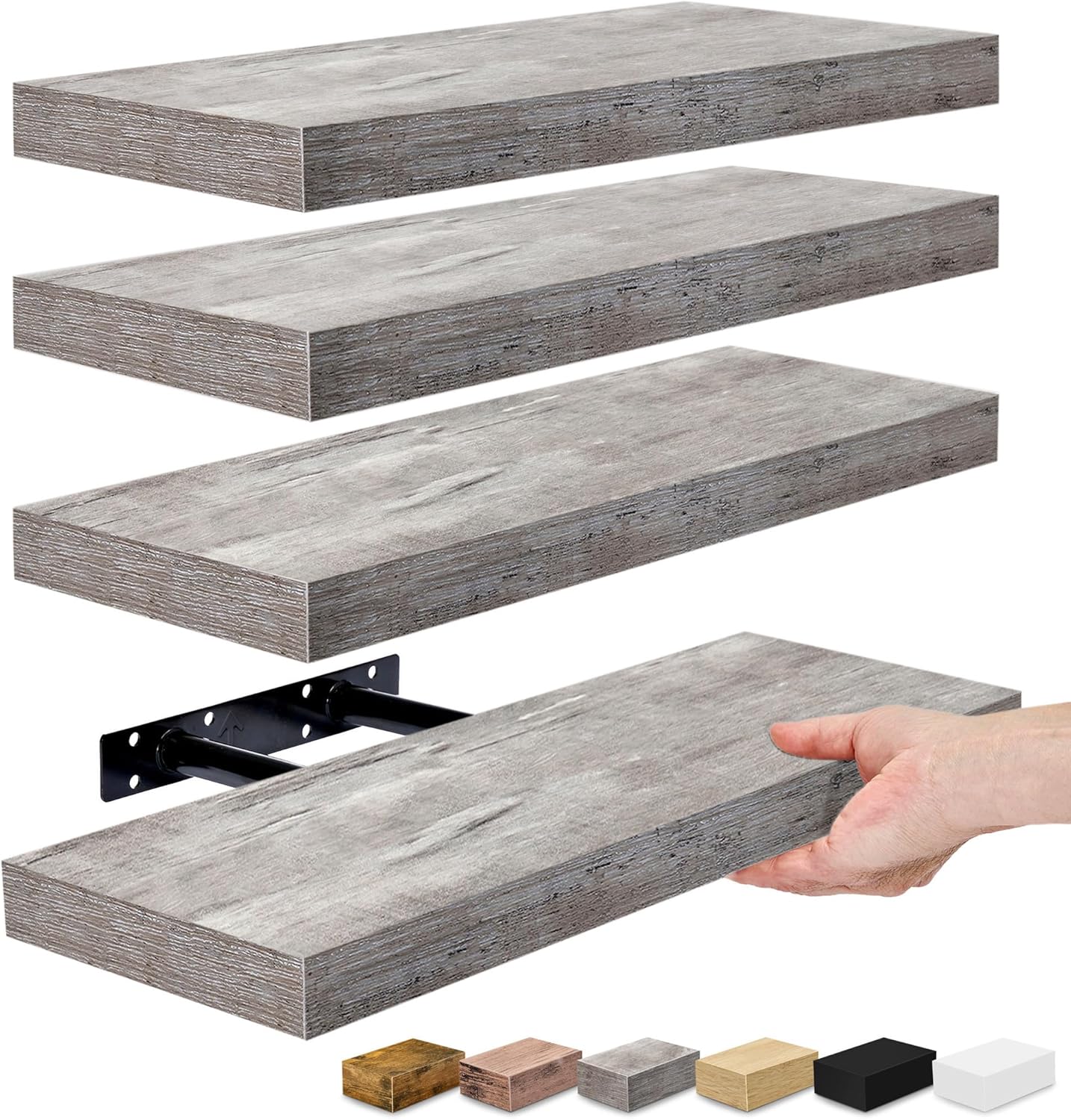 Sorbus Floating Shelves 4 Pack 16 Grey Wall Mount Storage