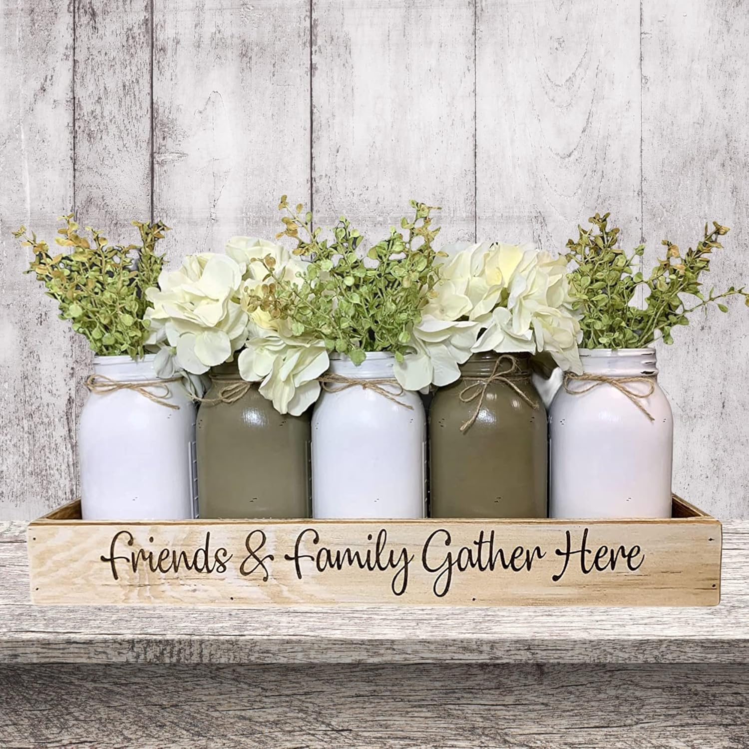 Wood Tray Engraved with 5 Painted Quart or Pint Jars