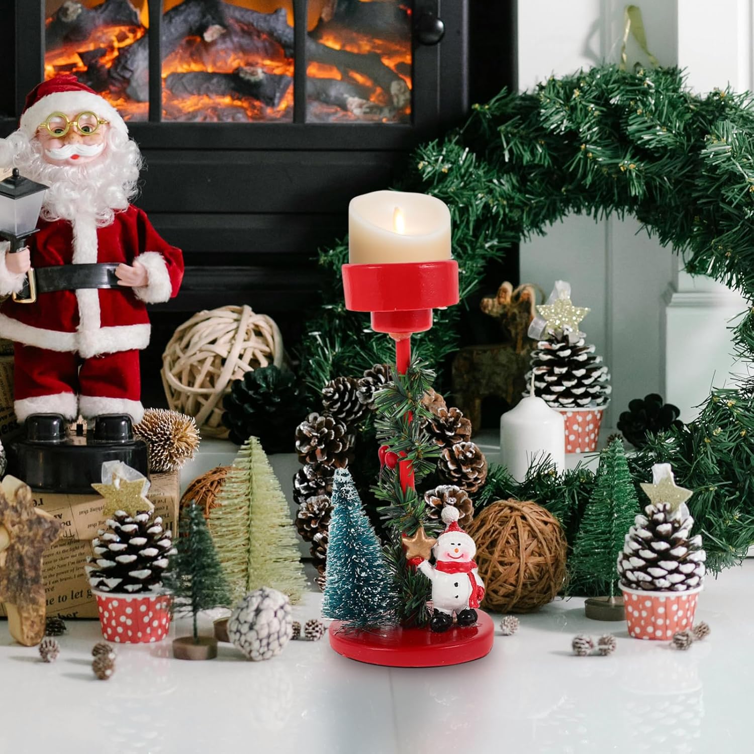 Exquisite Resin Snowman Candle Holder Winter Wedding Decor 1