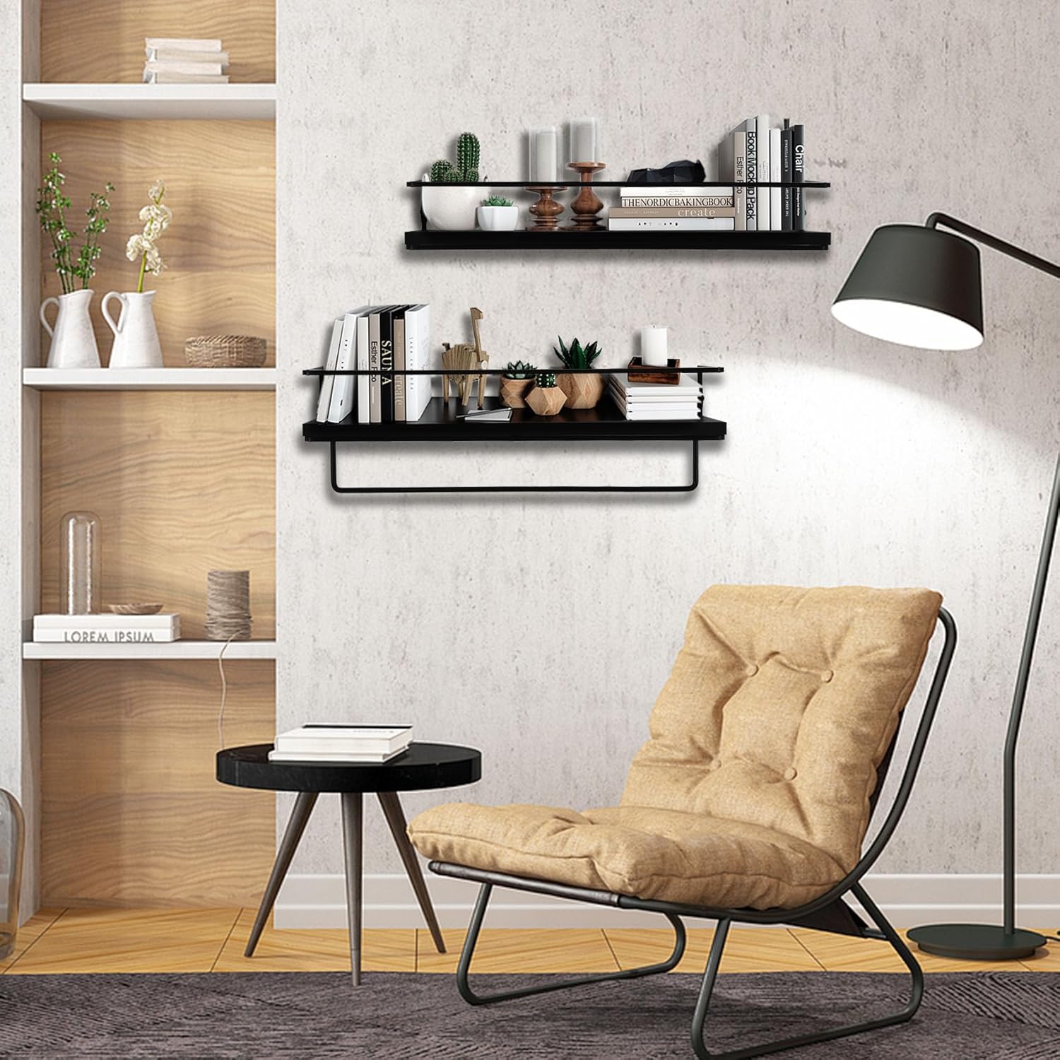 Modern Floating Shelf Set with Towel Rack for Bathroom Storage