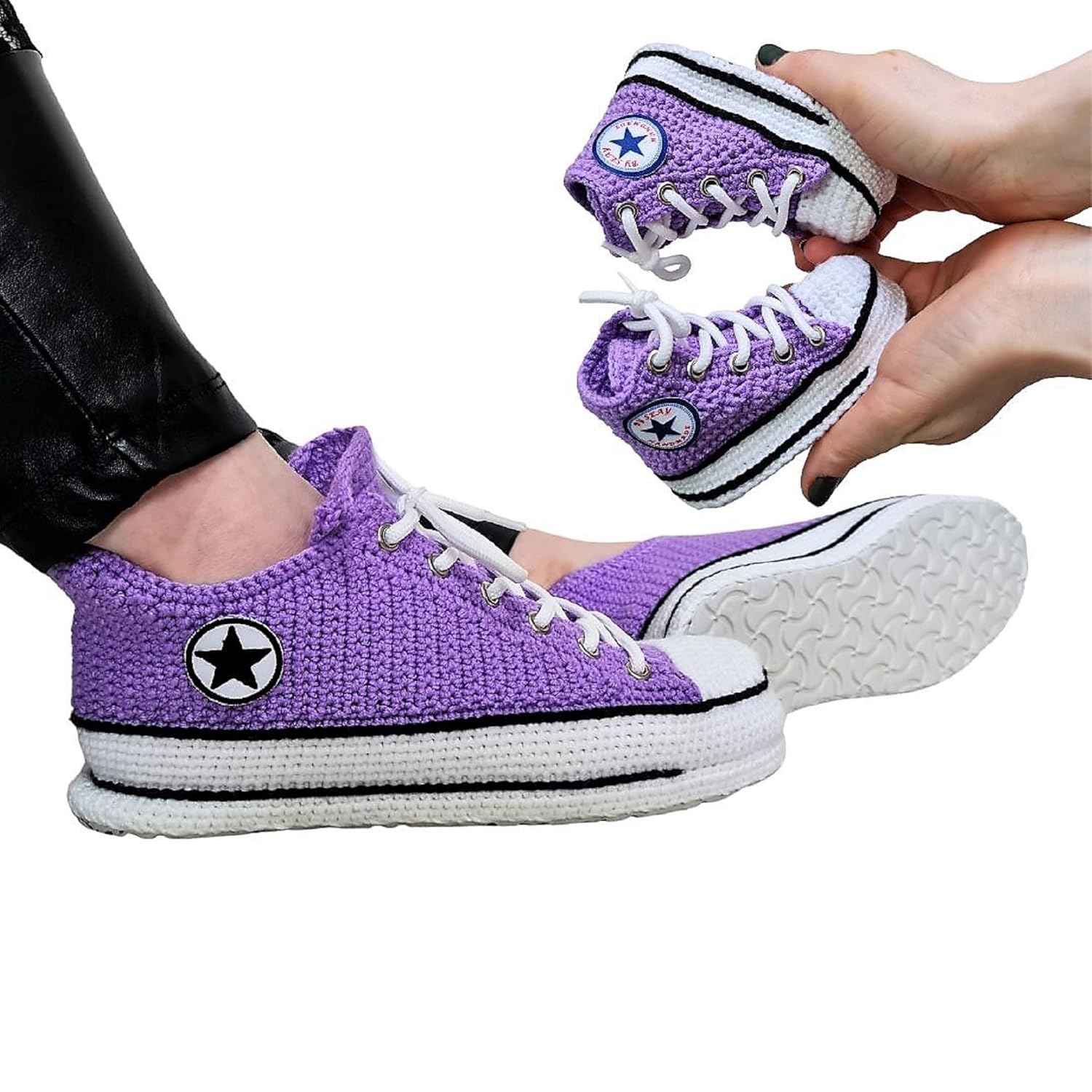 Purple Matching Family Slippers Organic Cotton Boots Sneakers Socks