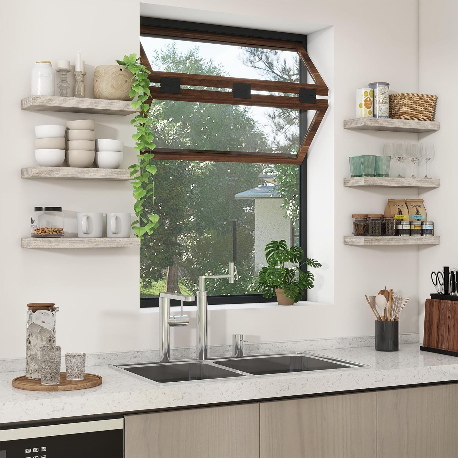 Heimlove Floating Shelves 16 Inch Set of 2 Grey