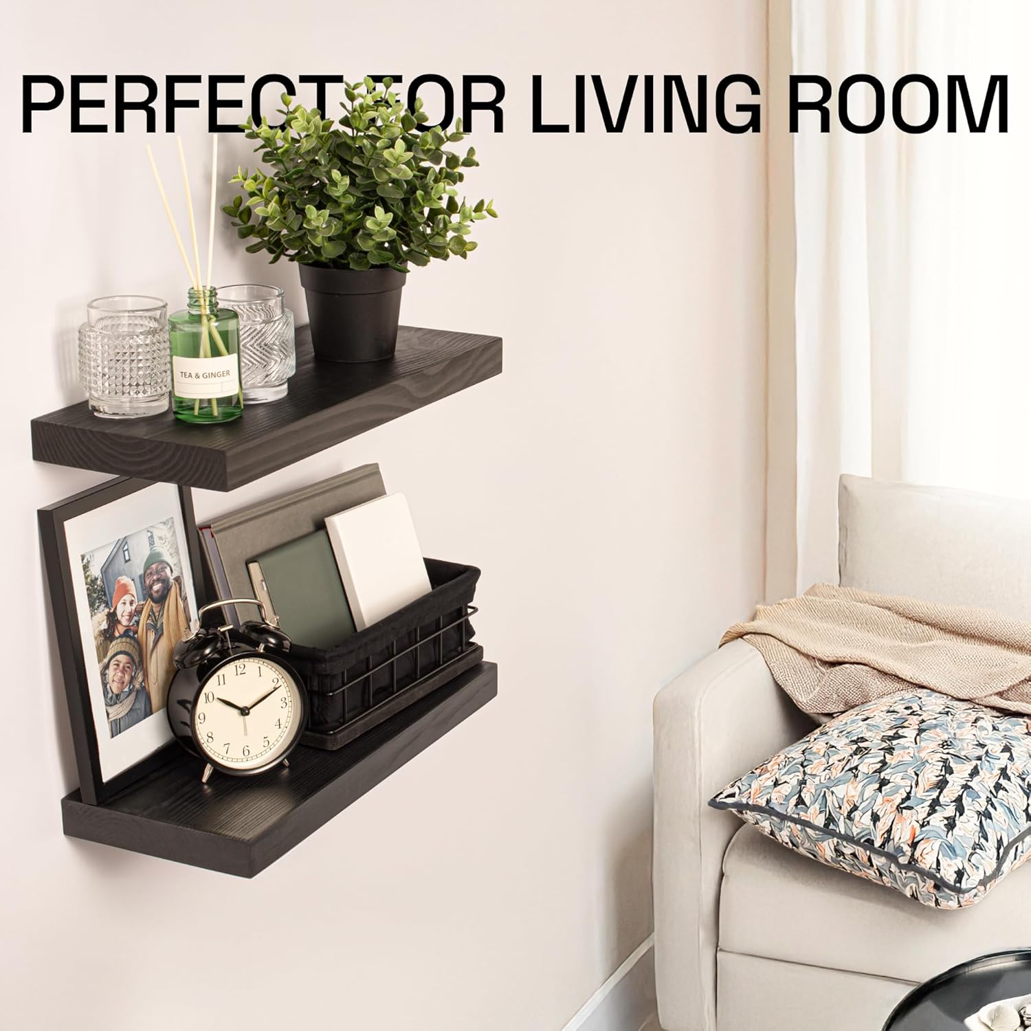 BAOBAB WORKSHOP Floating Shelves Set of 2 - Black Natural Wood