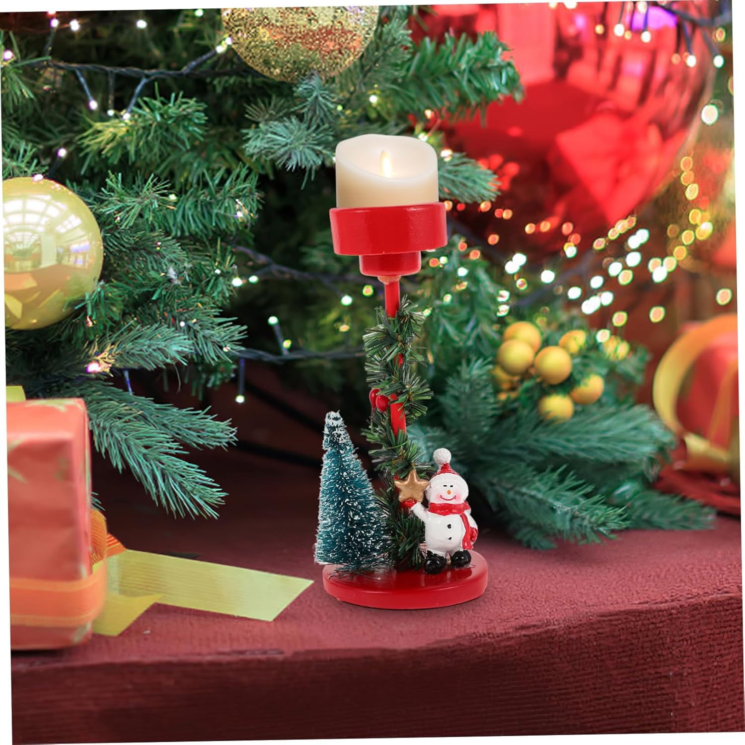 Christmas Candle Stand with Snowman Decor