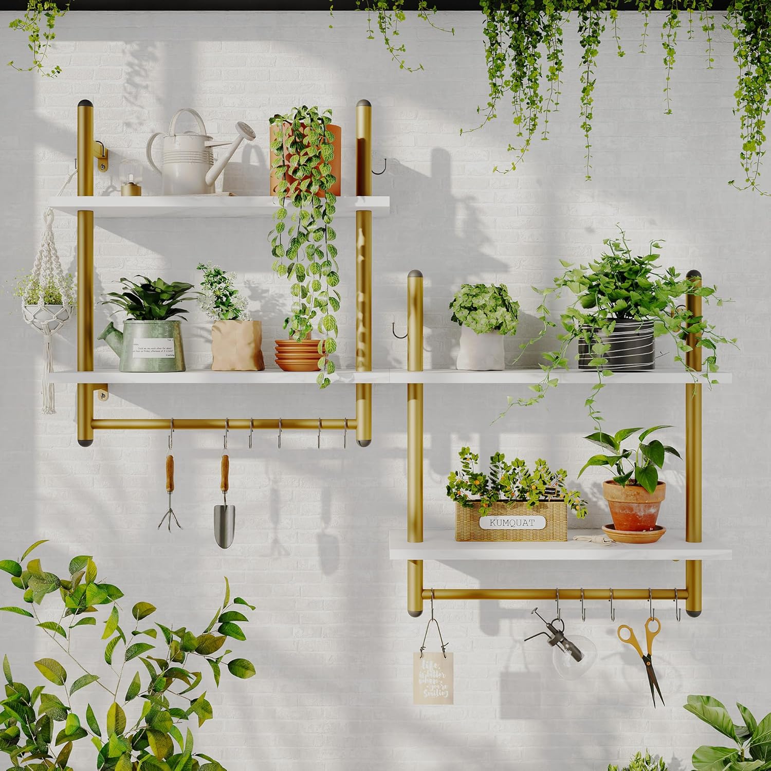 Bestier 24 inch White Marble Floating Shelves with Towel Bar