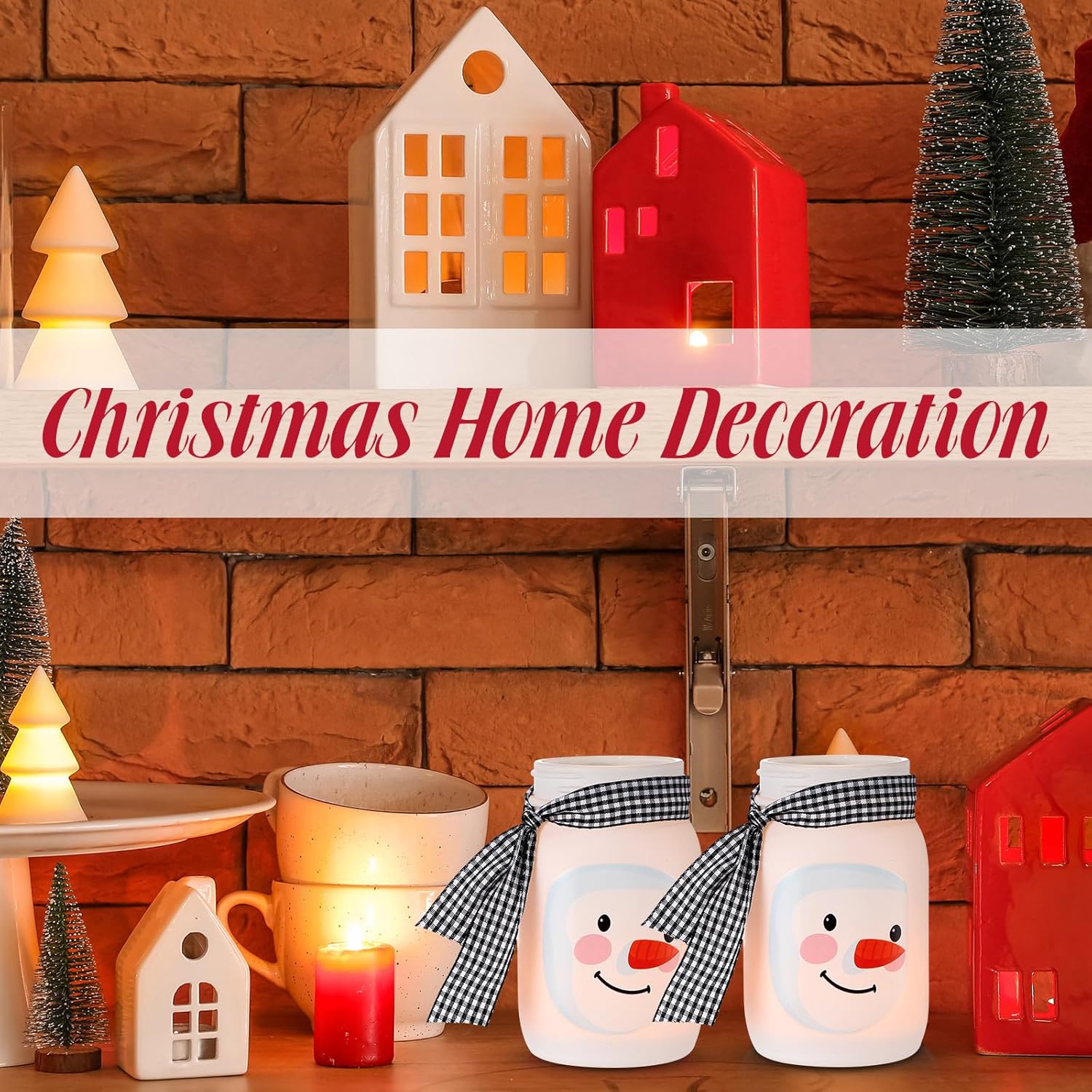 Honeydak 3 Pcs Christmas Centerpiece with Tea Lights and Candles Snowman