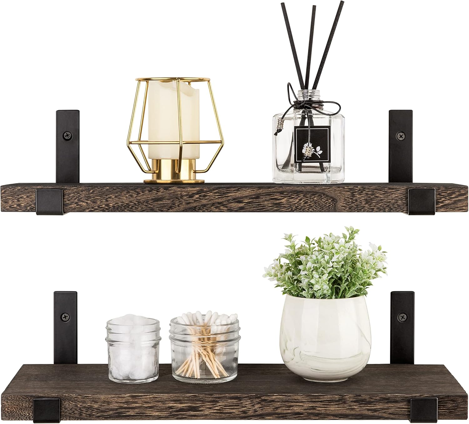 Mkono Rustic Floating Shelves Set of 2 with Lip Brackets