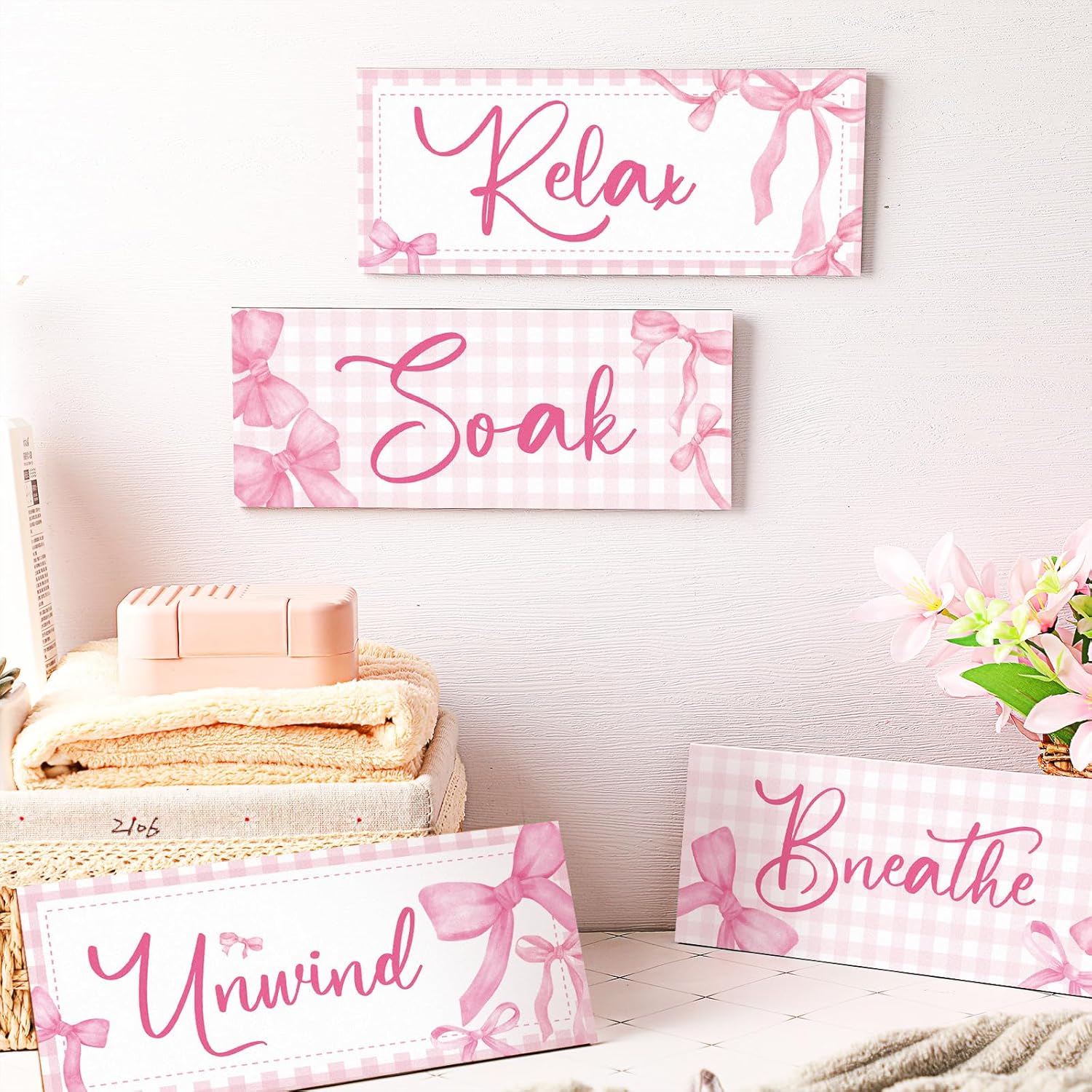 Yousoontic 4Pcs Pink Bow Wall Decor Set