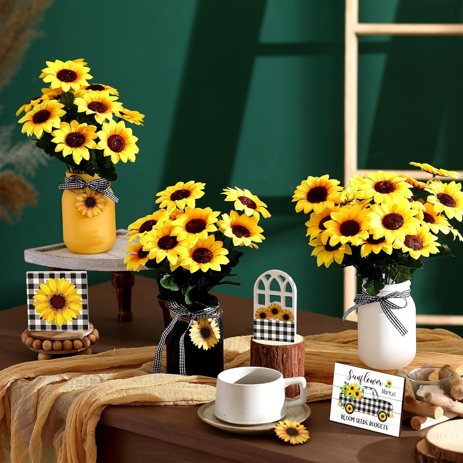 12 Sets Sunflower Decor for Farmhouse Table Centerpieces
