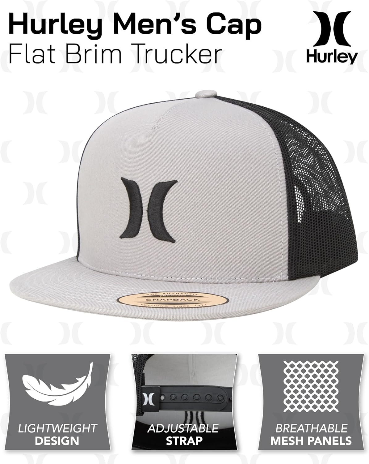 Hurley Mens Flat Brim Snap Back Baseball Cap
