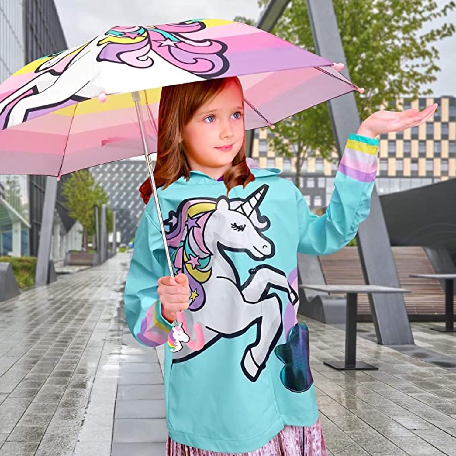 Addie Tate Kids Umbrella and Raincoat Set for Boys Girls