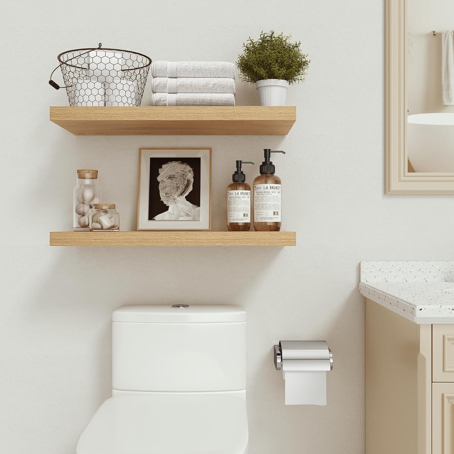 Vivelove Long Floating Shelves Set of 2 with Invisible Brackets