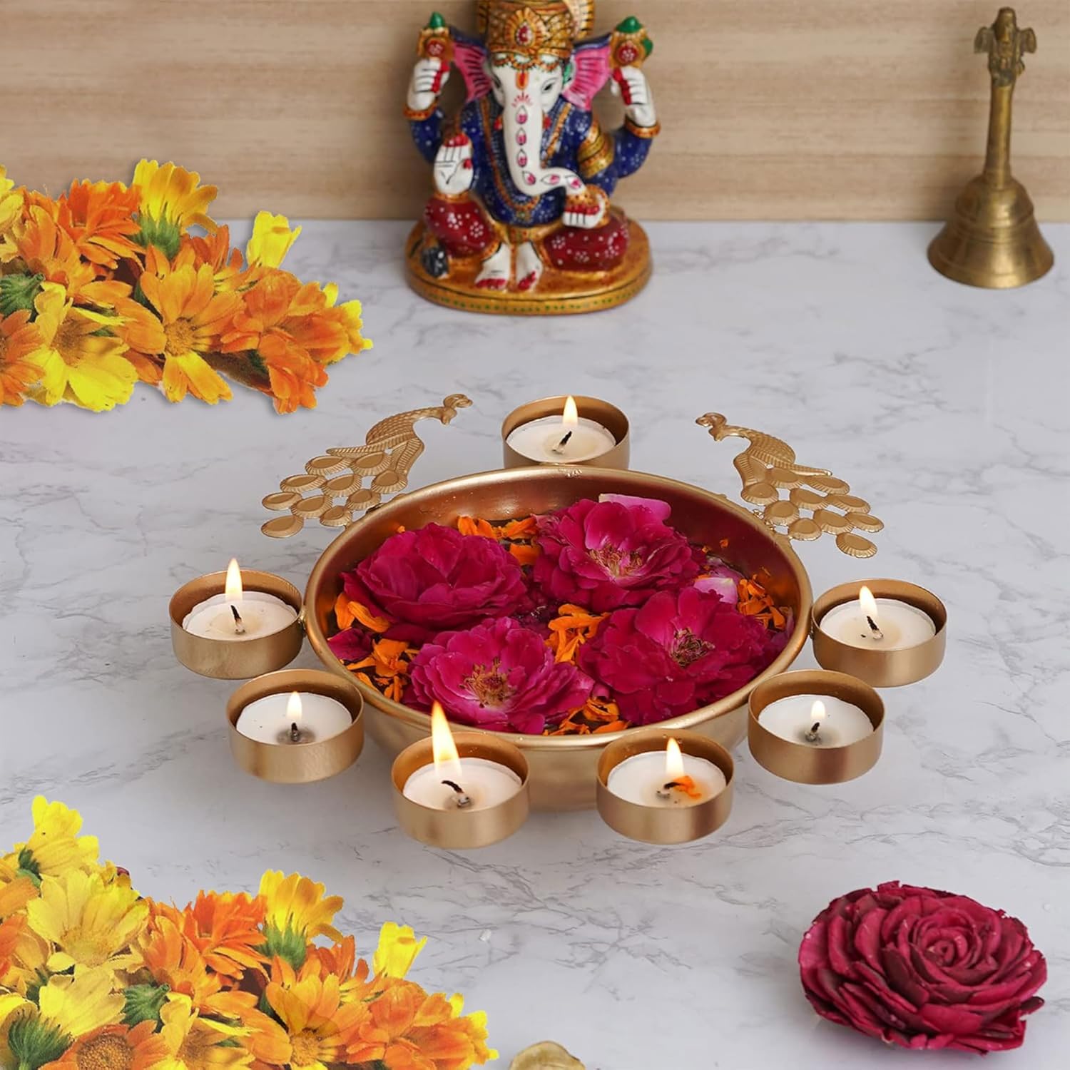 SAJTOX Decorative Peacock Urli Bowl 95 Inches