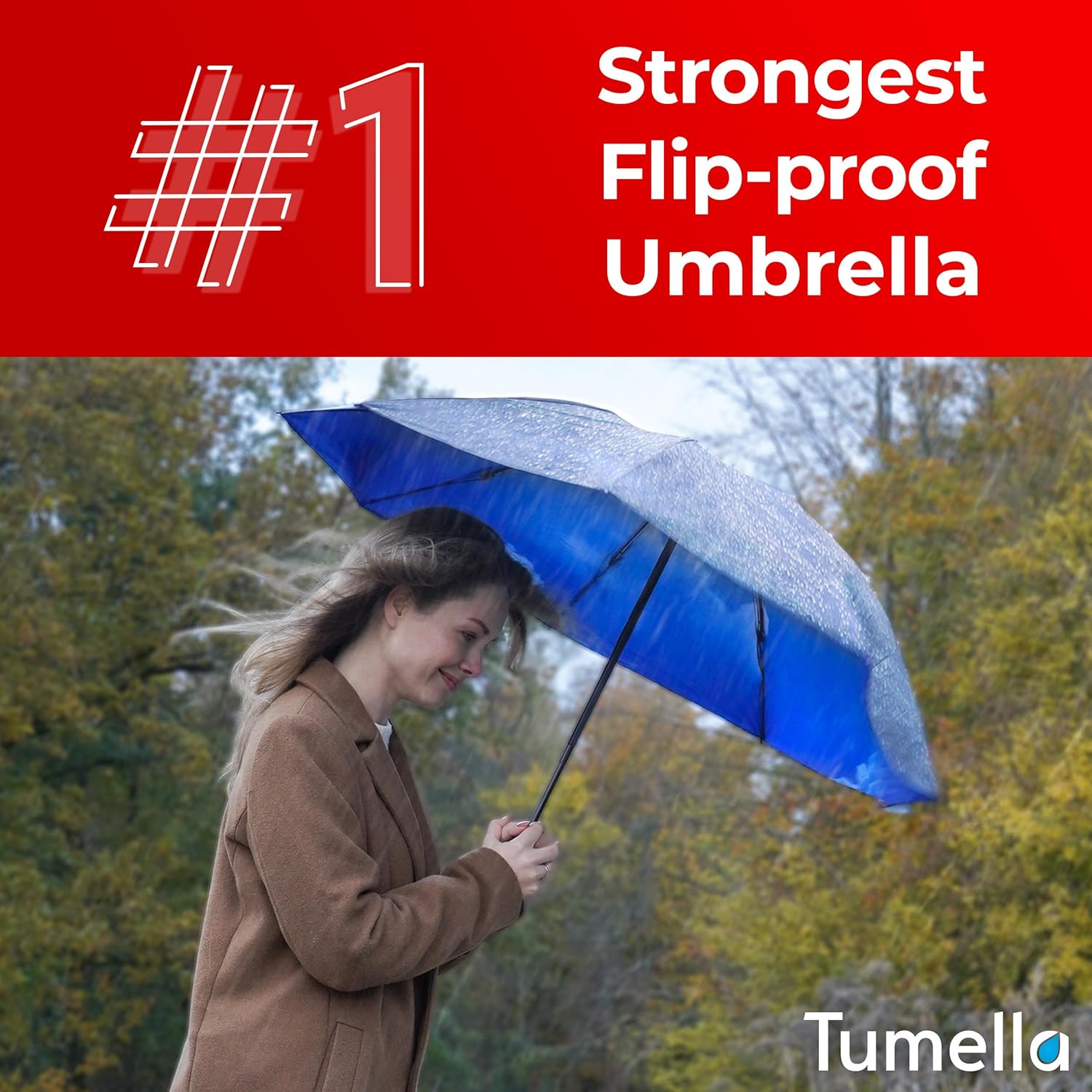 TUMELLA Flip-proof Inverted Travel Umbrella 46