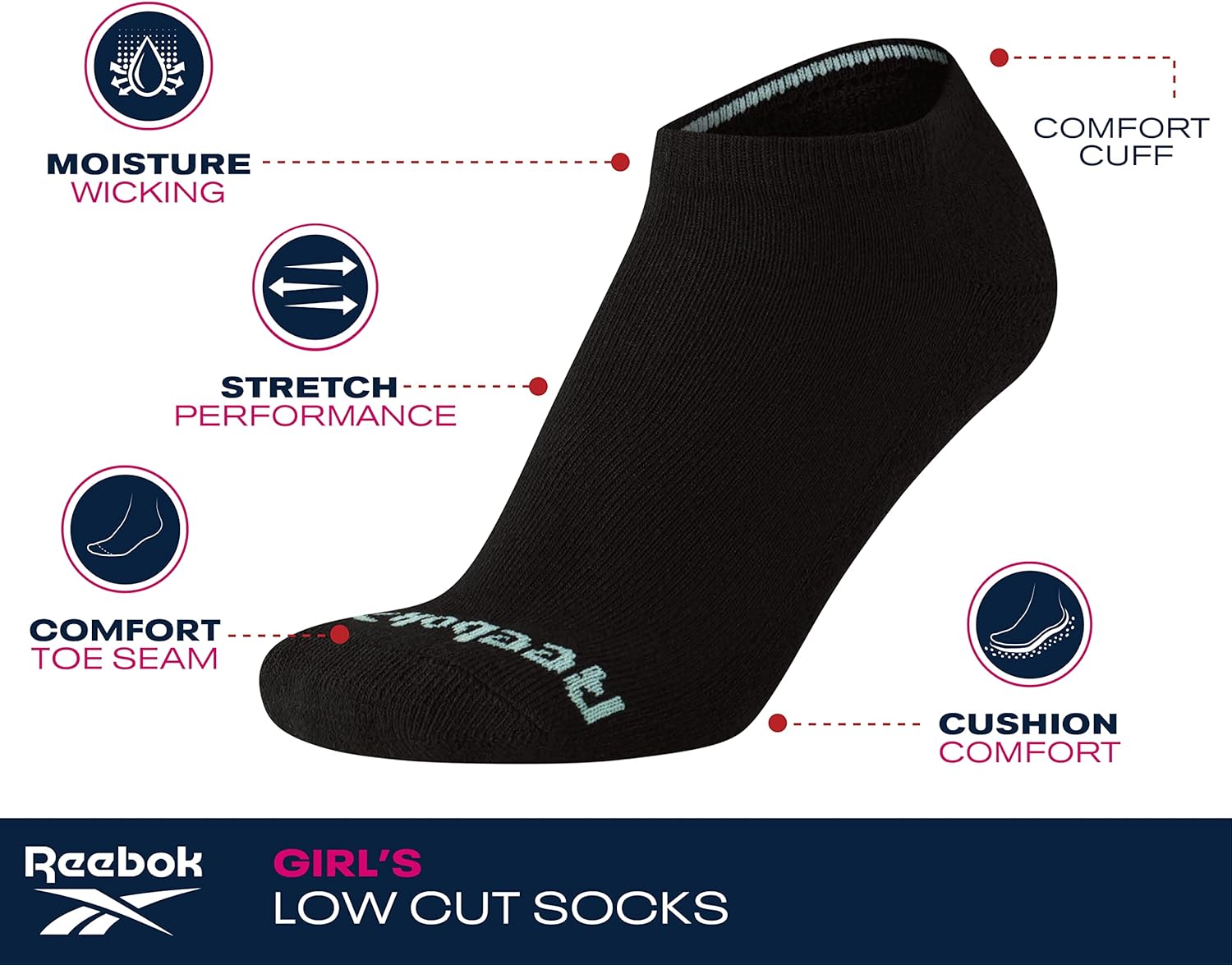 Reebok Girls Low Cut Socks 6 Pack 1