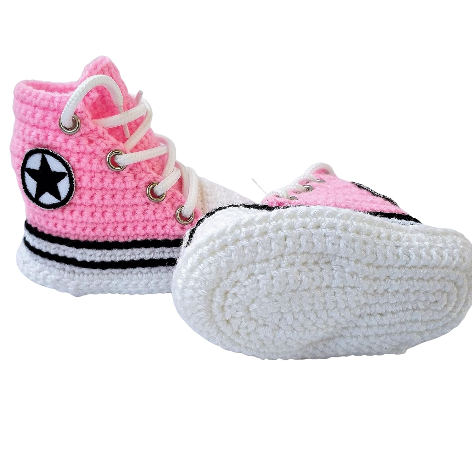 Handmade Merino Wool Pink Baby Booties Sneakers