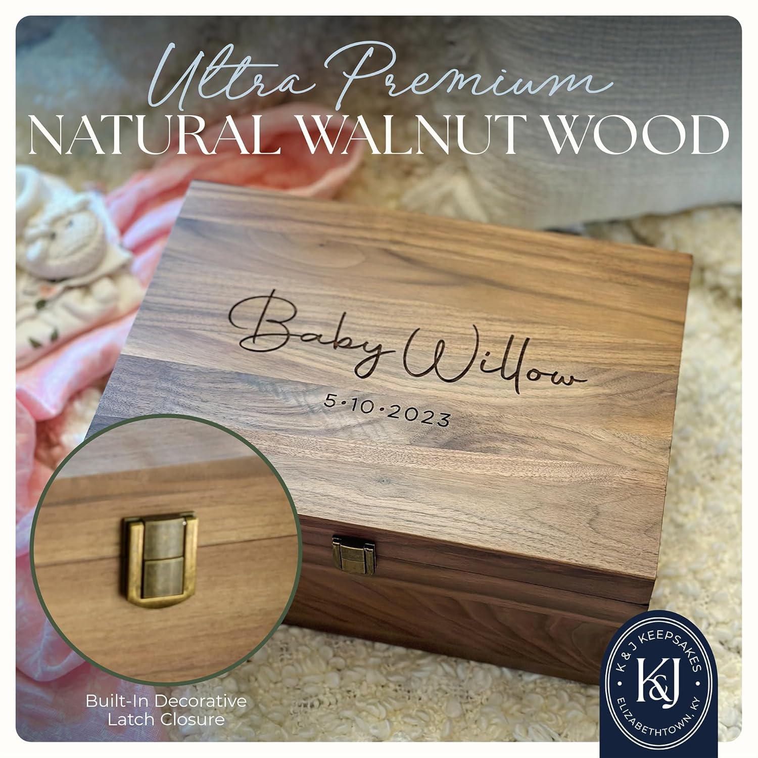 Personalized Baby Keepsake Box in Walnut Wood