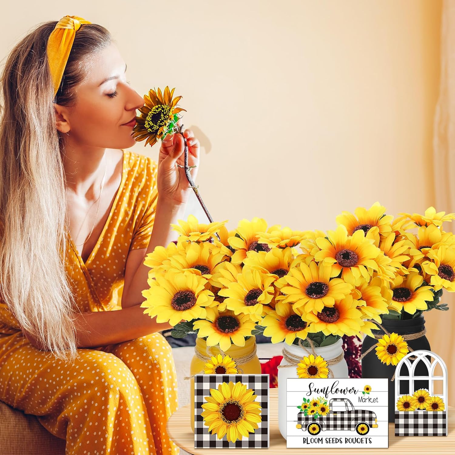 12 Sets Sunflower Decor for Farmhouse Table Centerpieces
